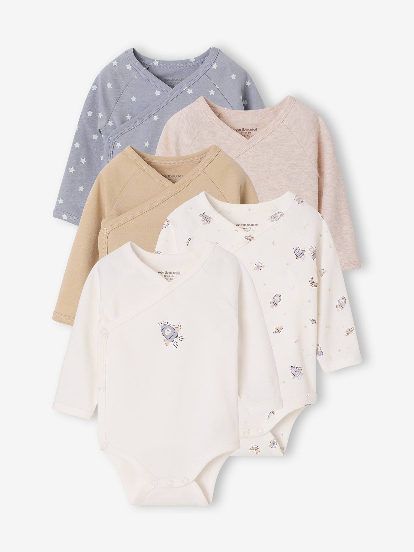 Set van 5 babyrompertjes met lange mouwen hemelsblauw