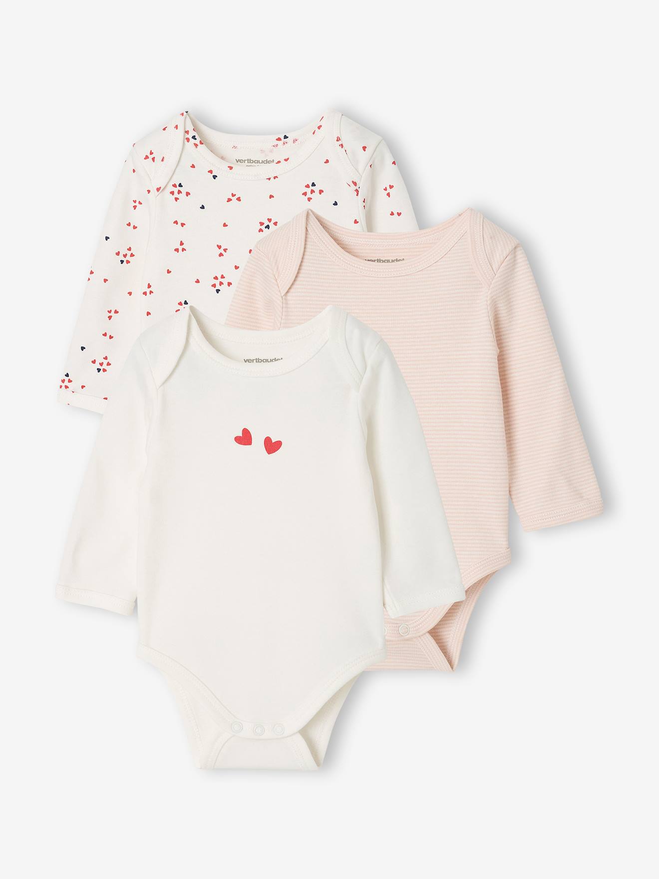 Set van 3 babybody's met lange mouwen ecru