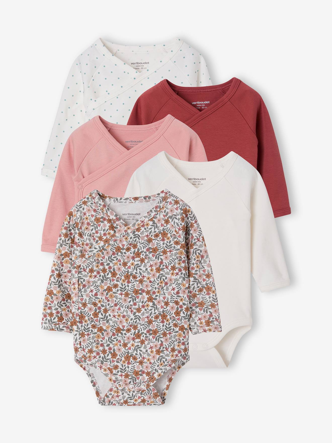 Set van 5 meegroeirompers met lange mouwen rozen