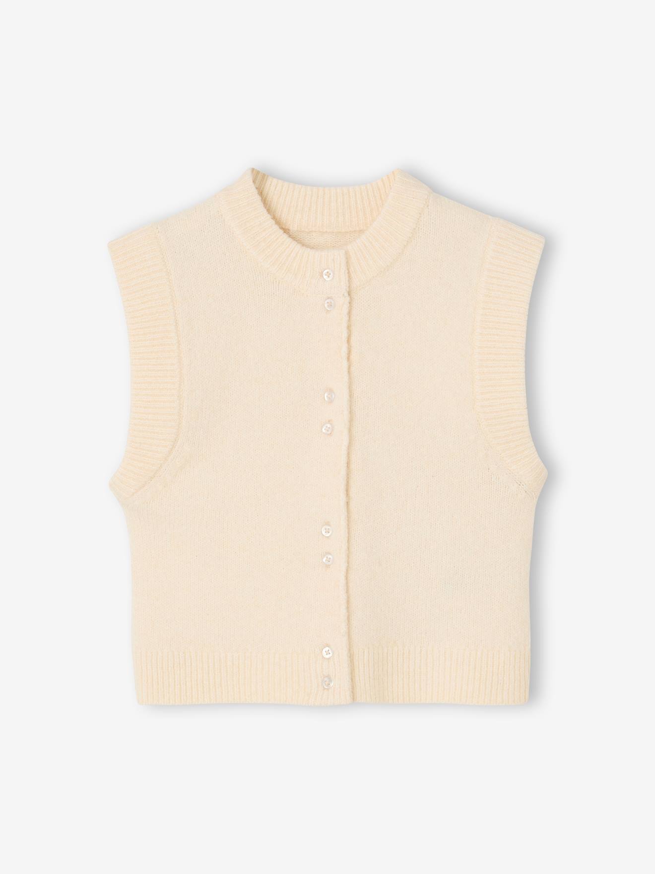 Mouwloos meisjesvest met knopen vanille