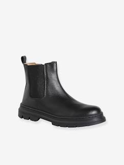 Schoenen-Meisje shoenen 23-38-Boots, laarsjes-Boots voor meisjes van leer, elastisch en met rits
