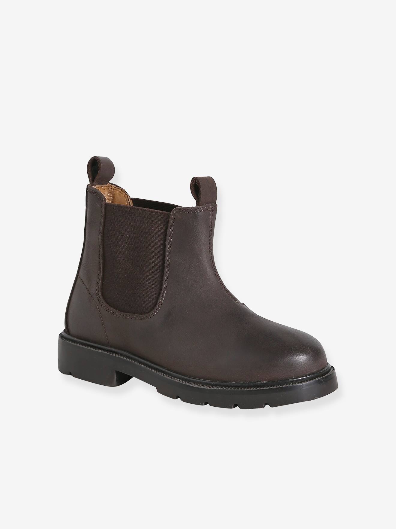 Jongensboots van leer met elastiek donkerbruin