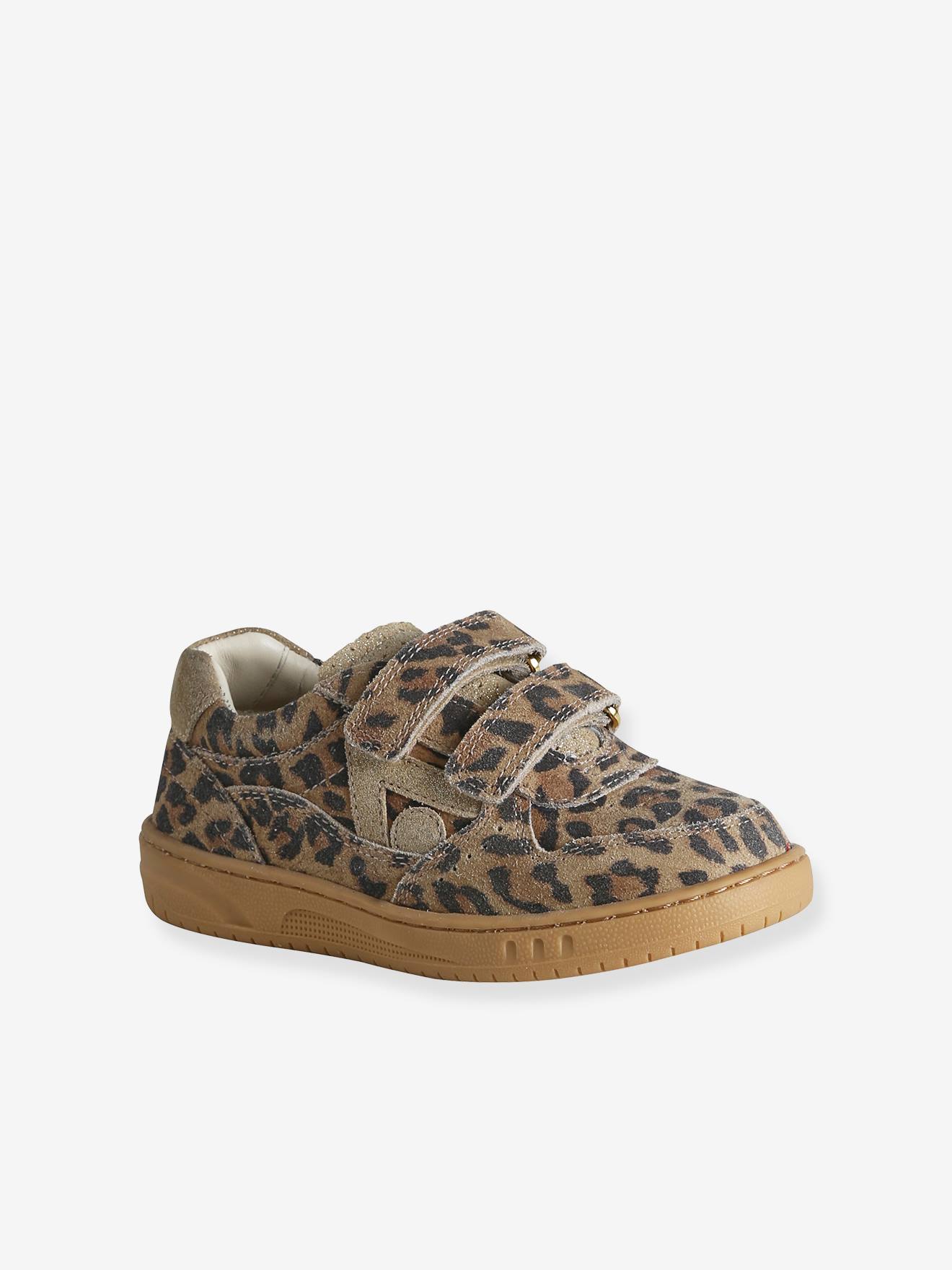 Meisjessneakers leer met klittenband beige
