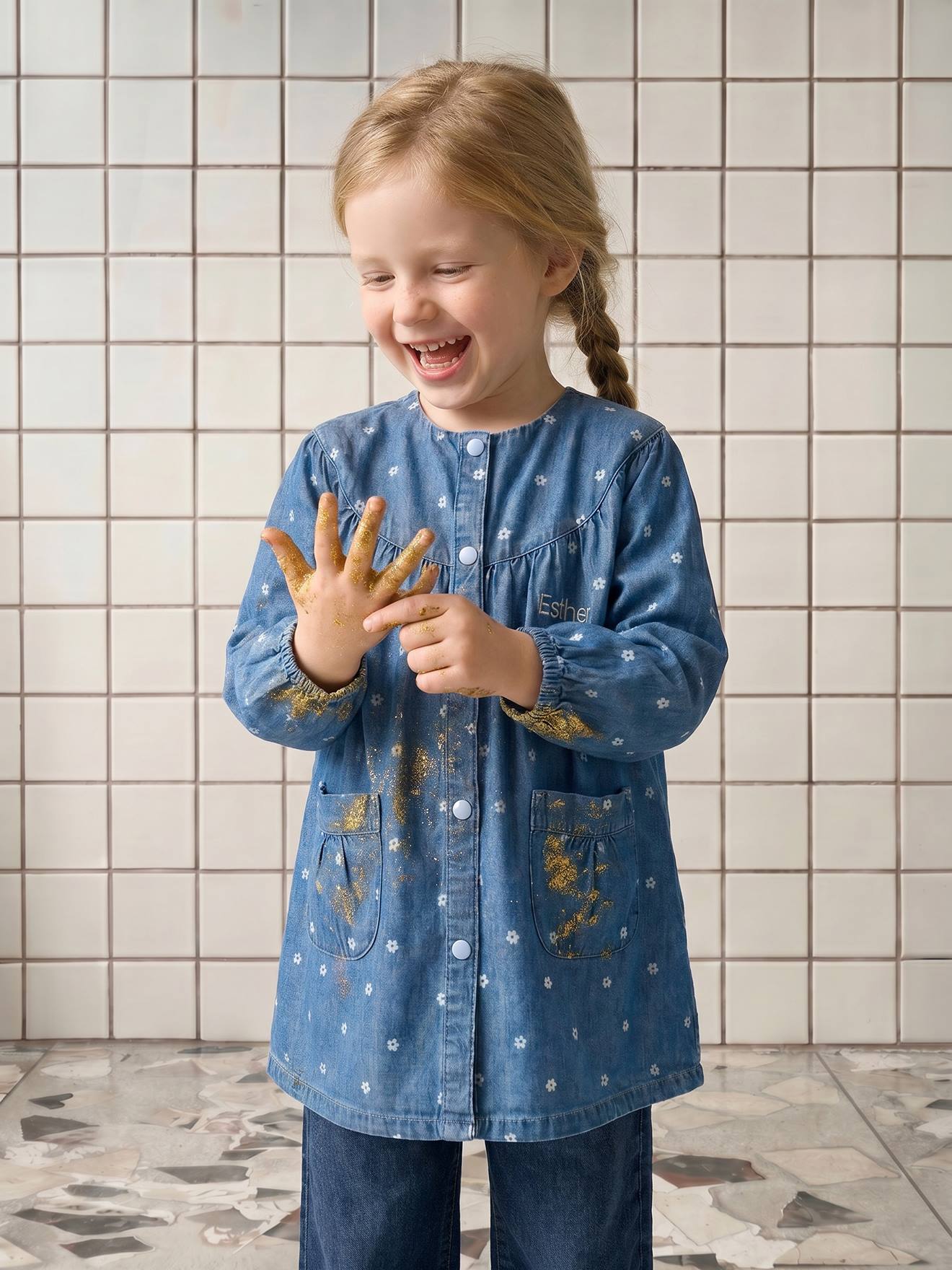 Personaliseerbare meisjesschort jeansblauw
