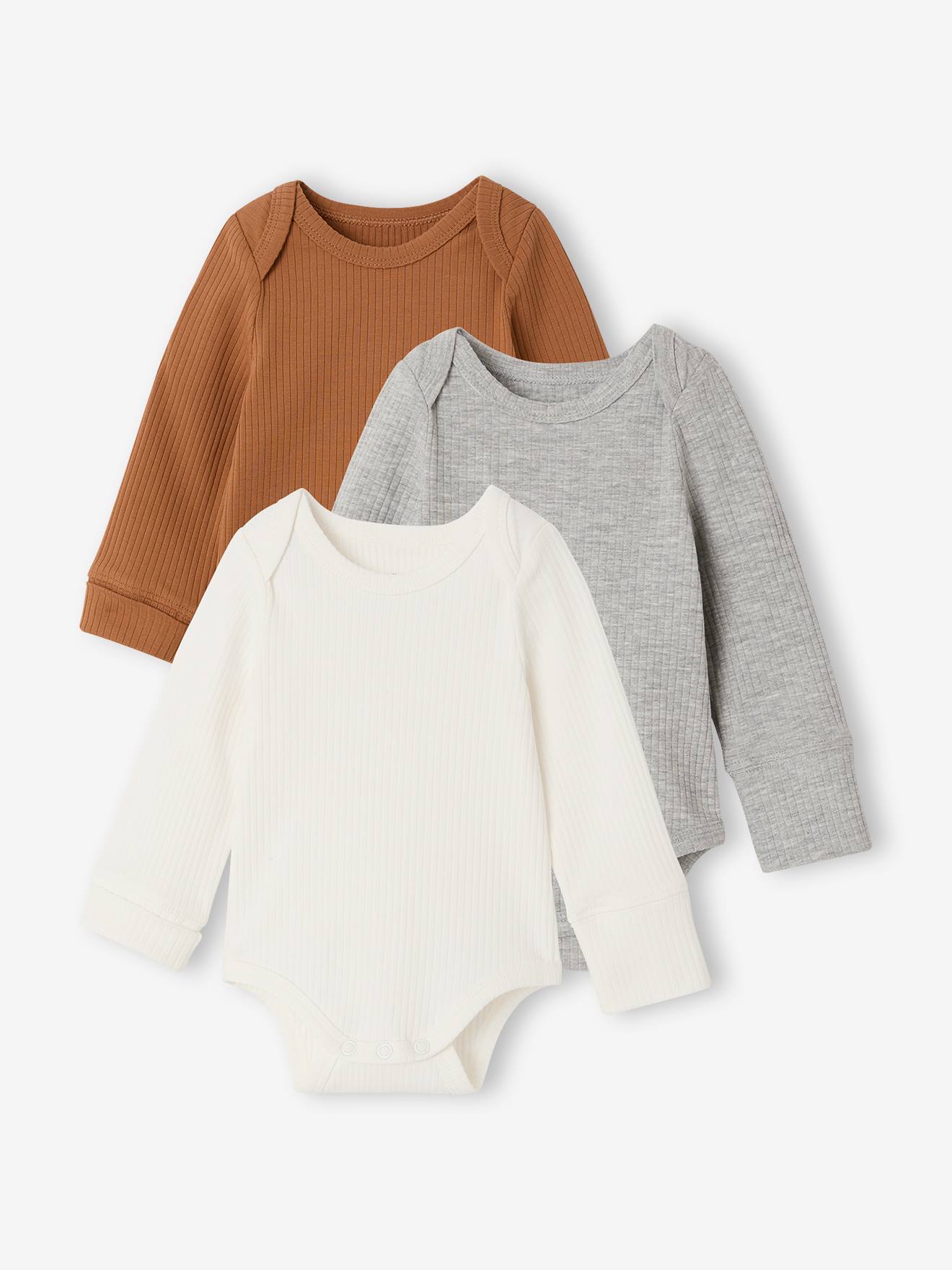 Set van 3 babybody's met lange mouwen karamel