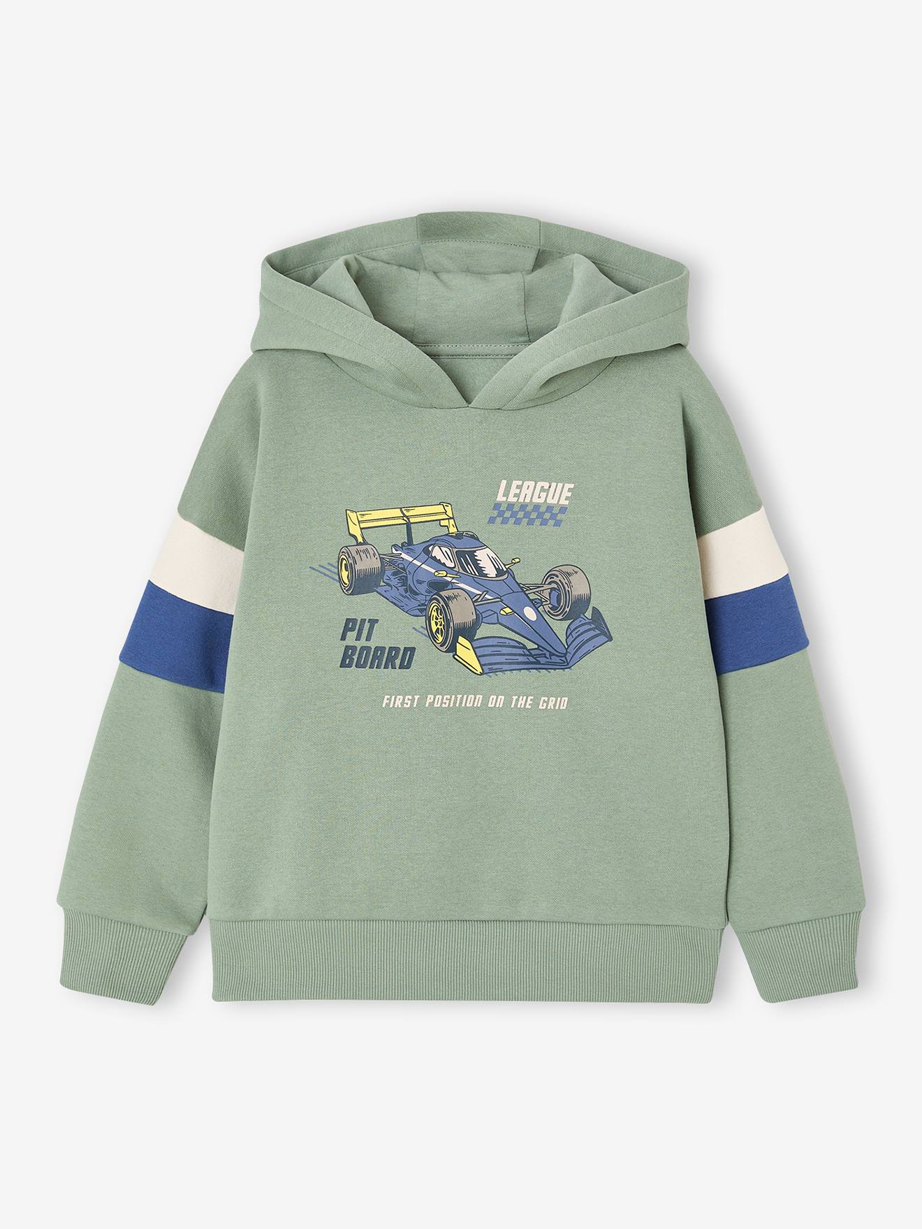 Sweater met capuchon met geplaatste print saliegroen