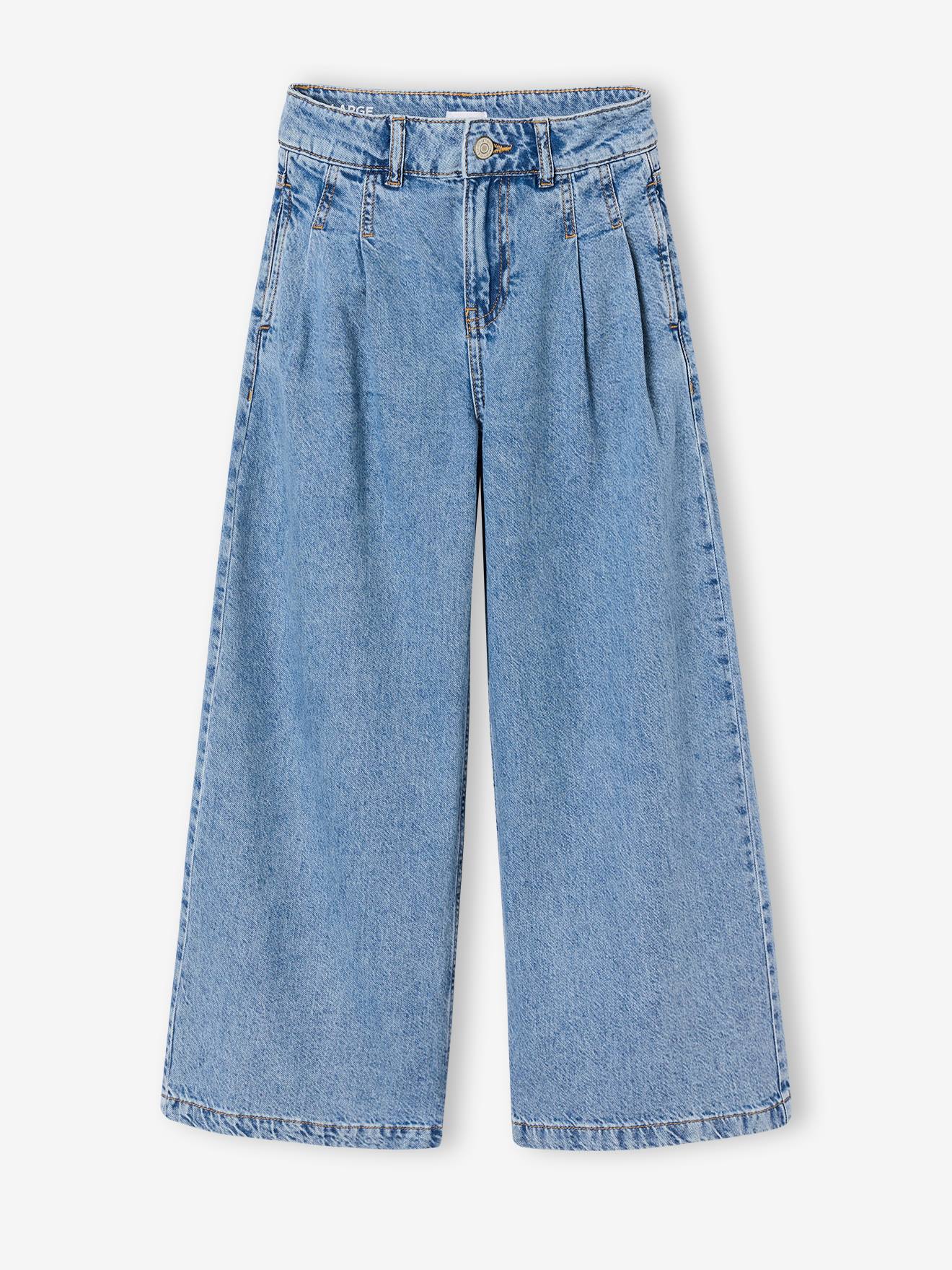 Wijde jeans voor meisjes middenblauw