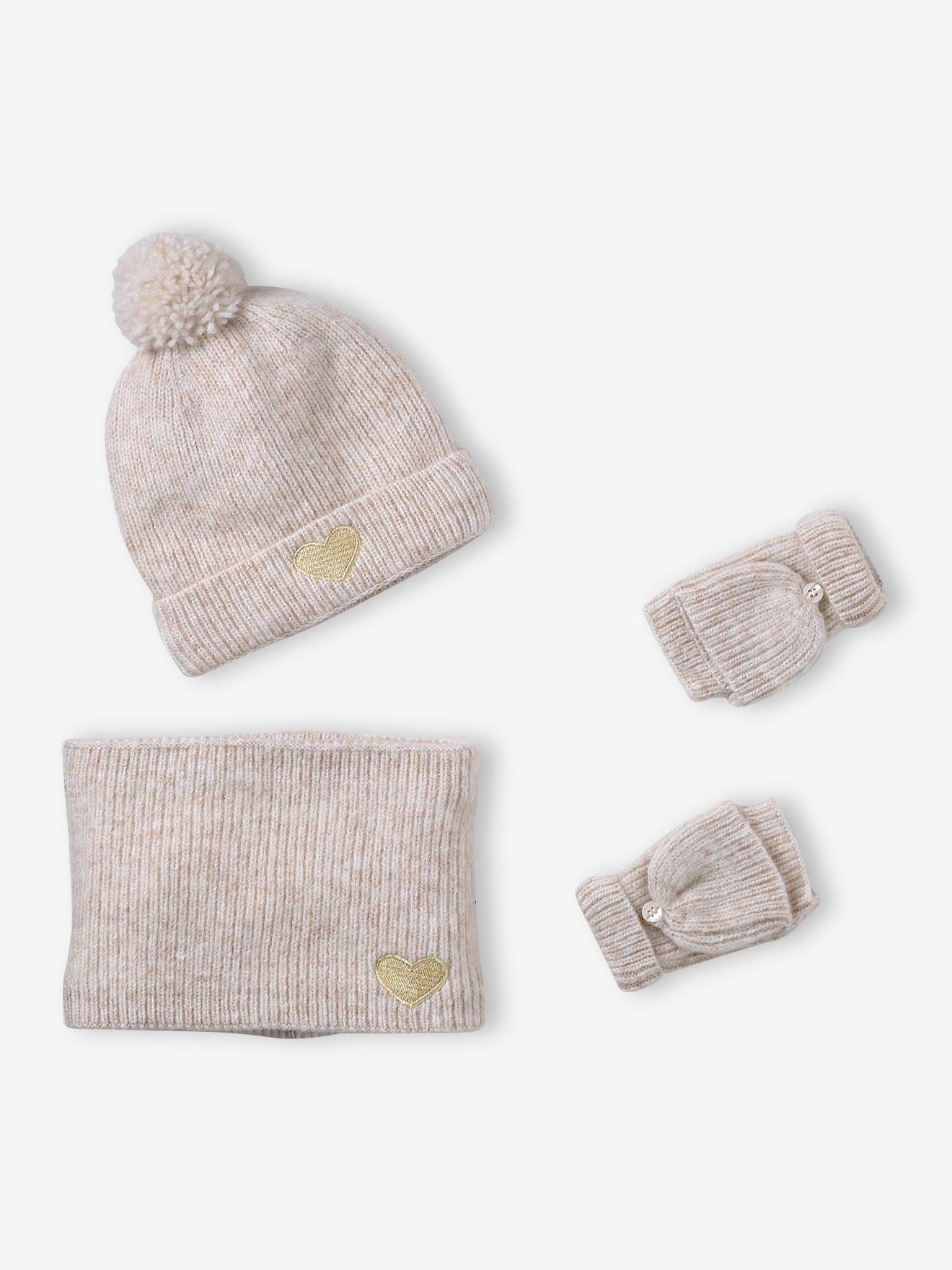Meisjes set muts > + snood + wanten/handschoenen ecru