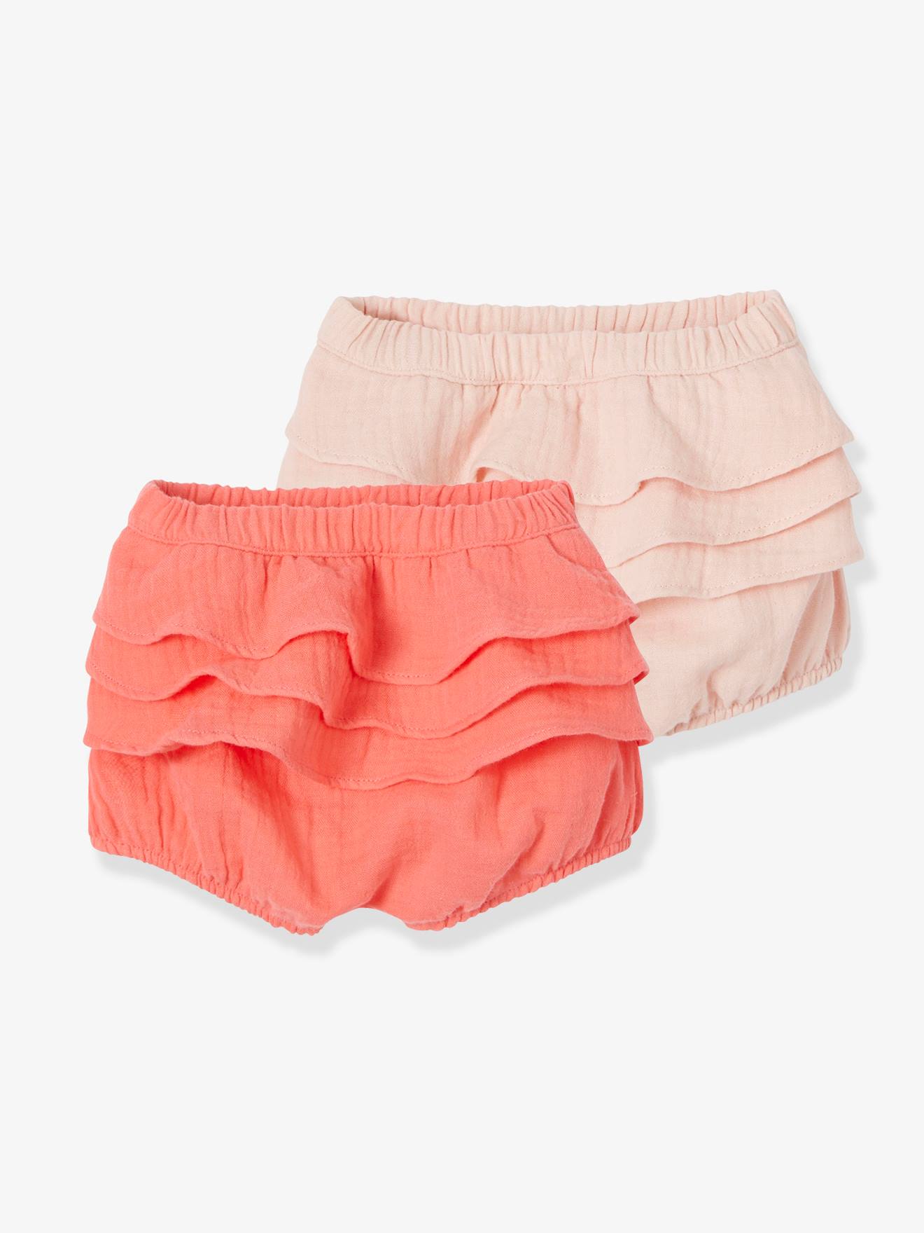 Set met 2 bloomers babymeisje van katoengaas set roze