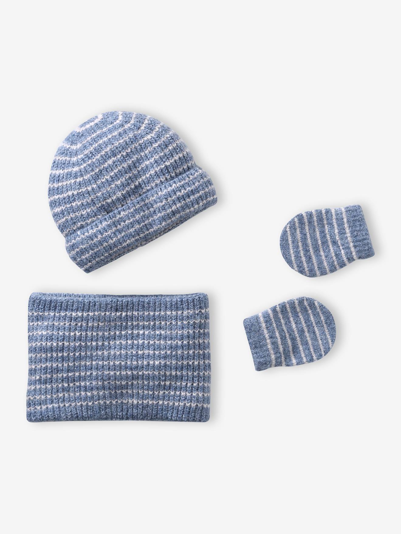 Babykledingset muts, colsjaal en wanten oceaanblauw