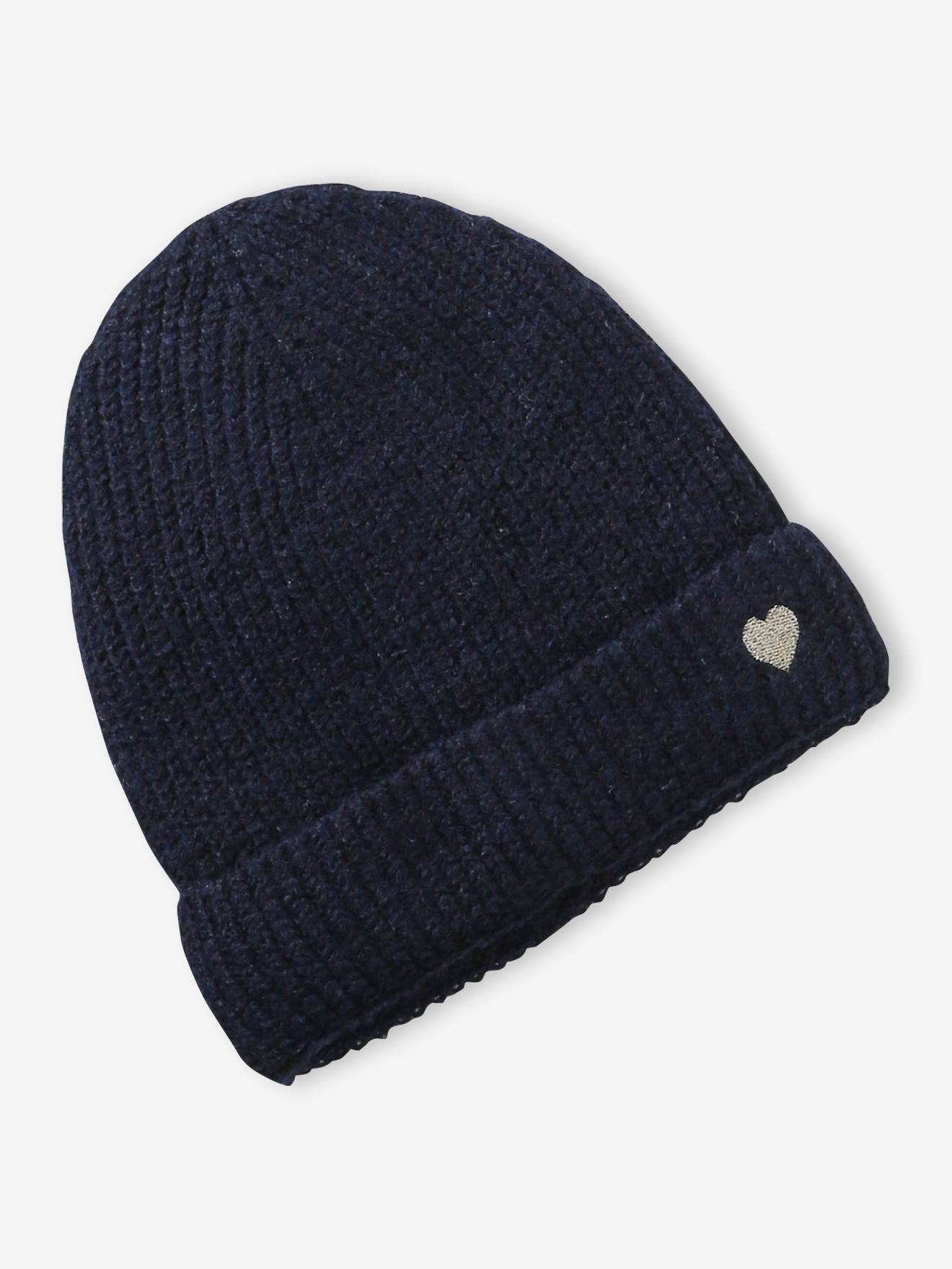 Geribde meisjesmuts marineblauw