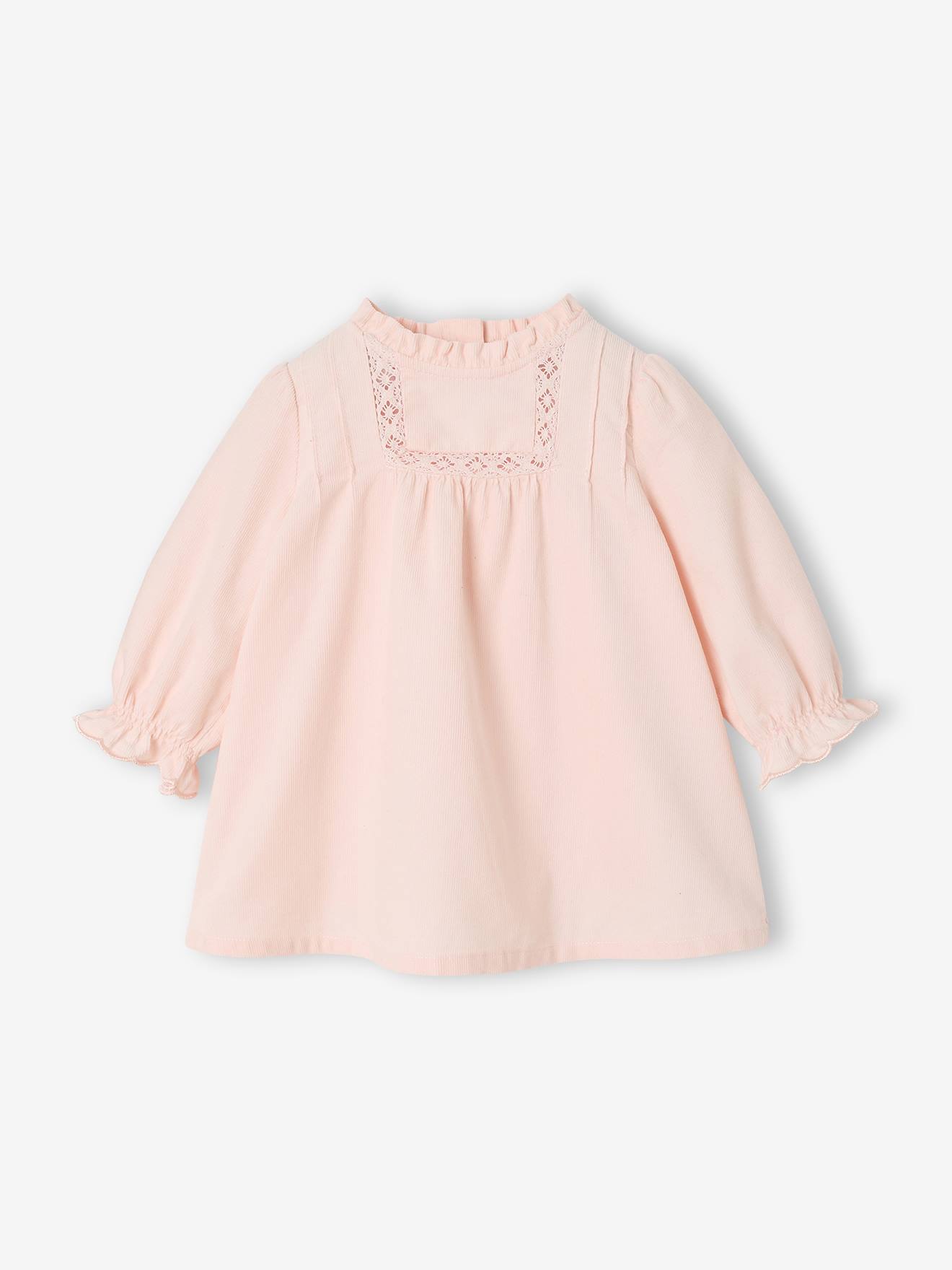 Velours babyjurk met lange mouwen lichtroze