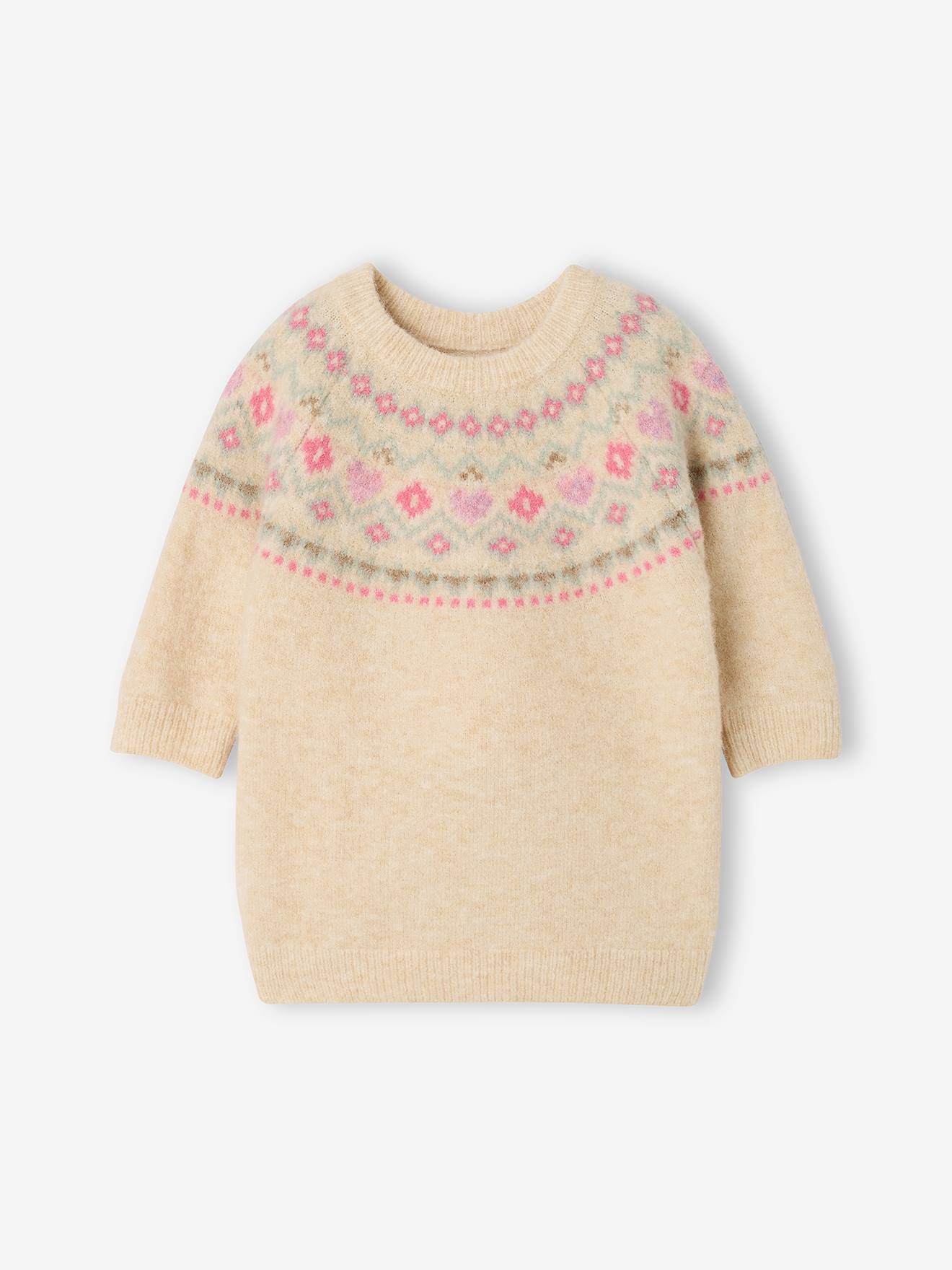 Gebreide babyjurk met lange mouwen vanille