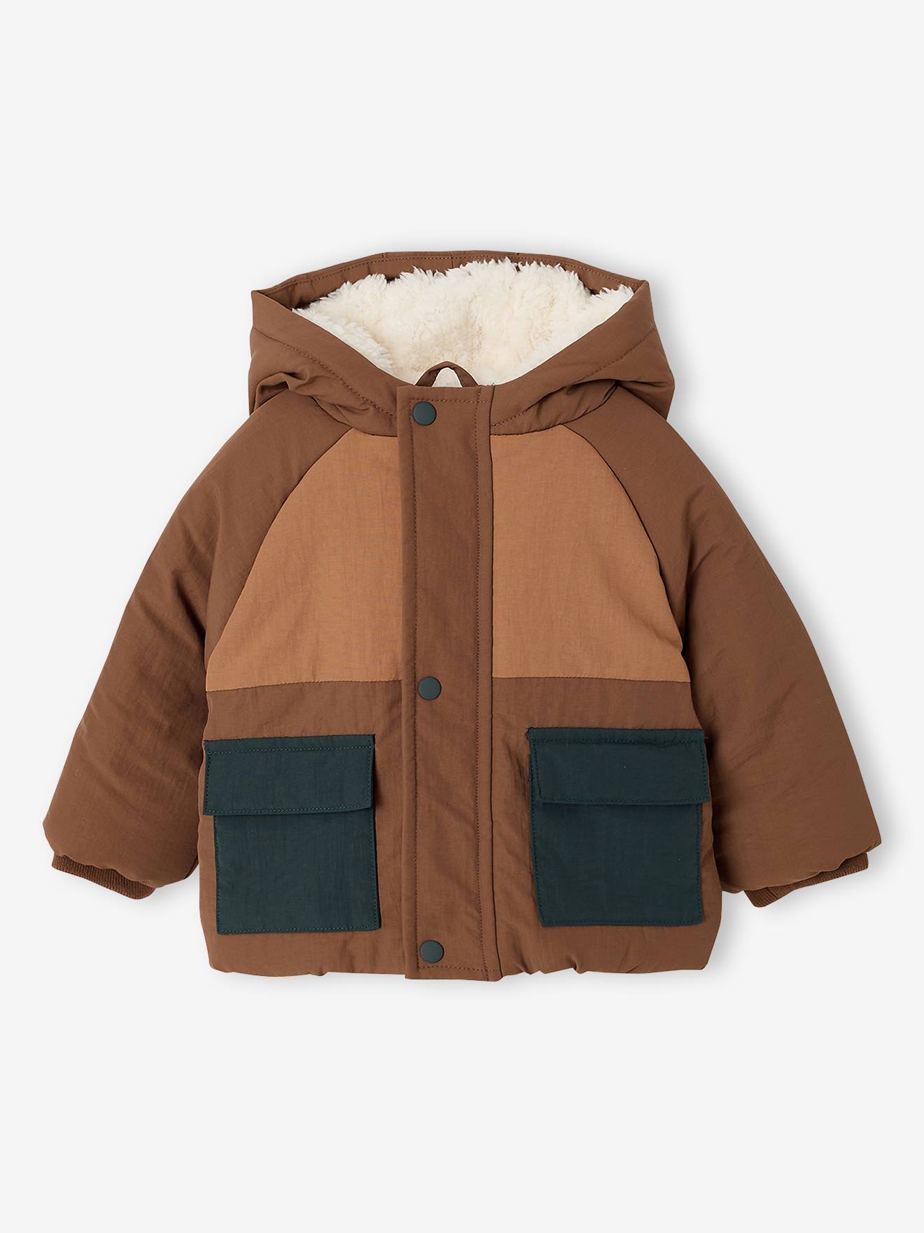 Babyjongens gewatteerde jas met capuchon cacao