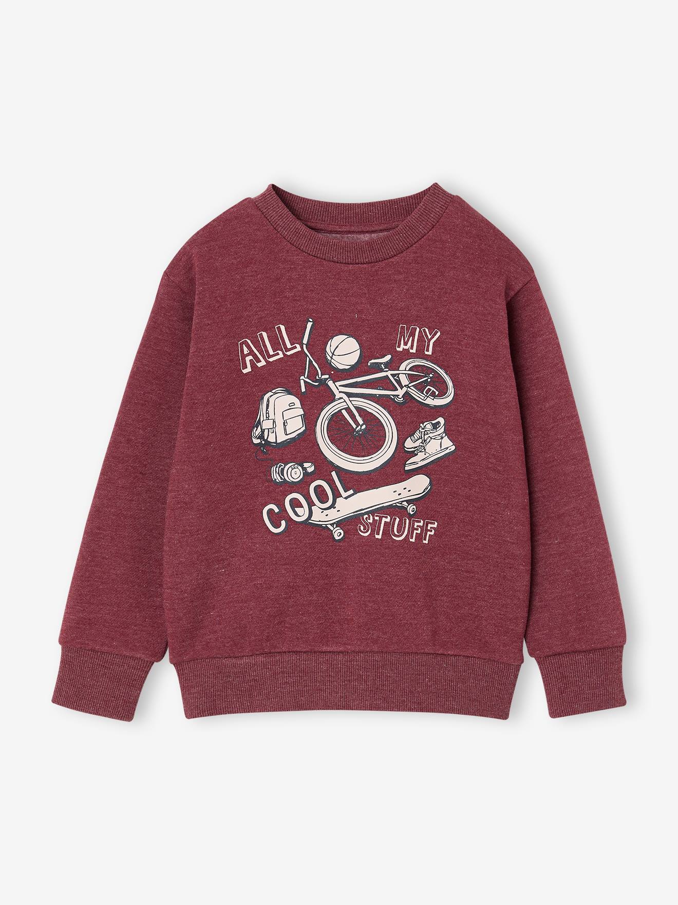 Jongenssweater met print voorop gemêleerd rood