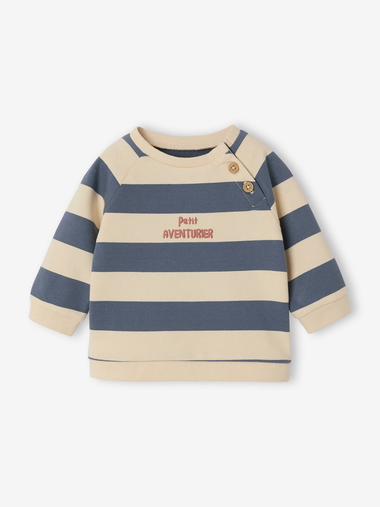Gestreept sweatshirt van molton baby grijsblauw