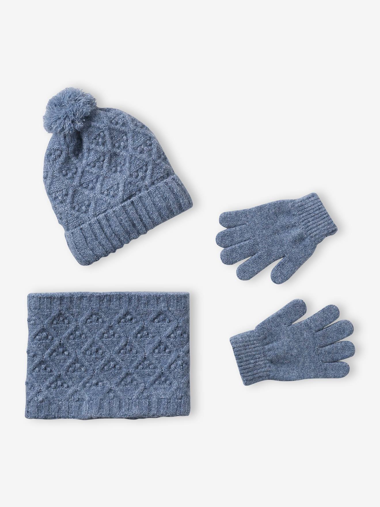 Meisjesset muts, colsjaal en handschoenen hemelsblauw