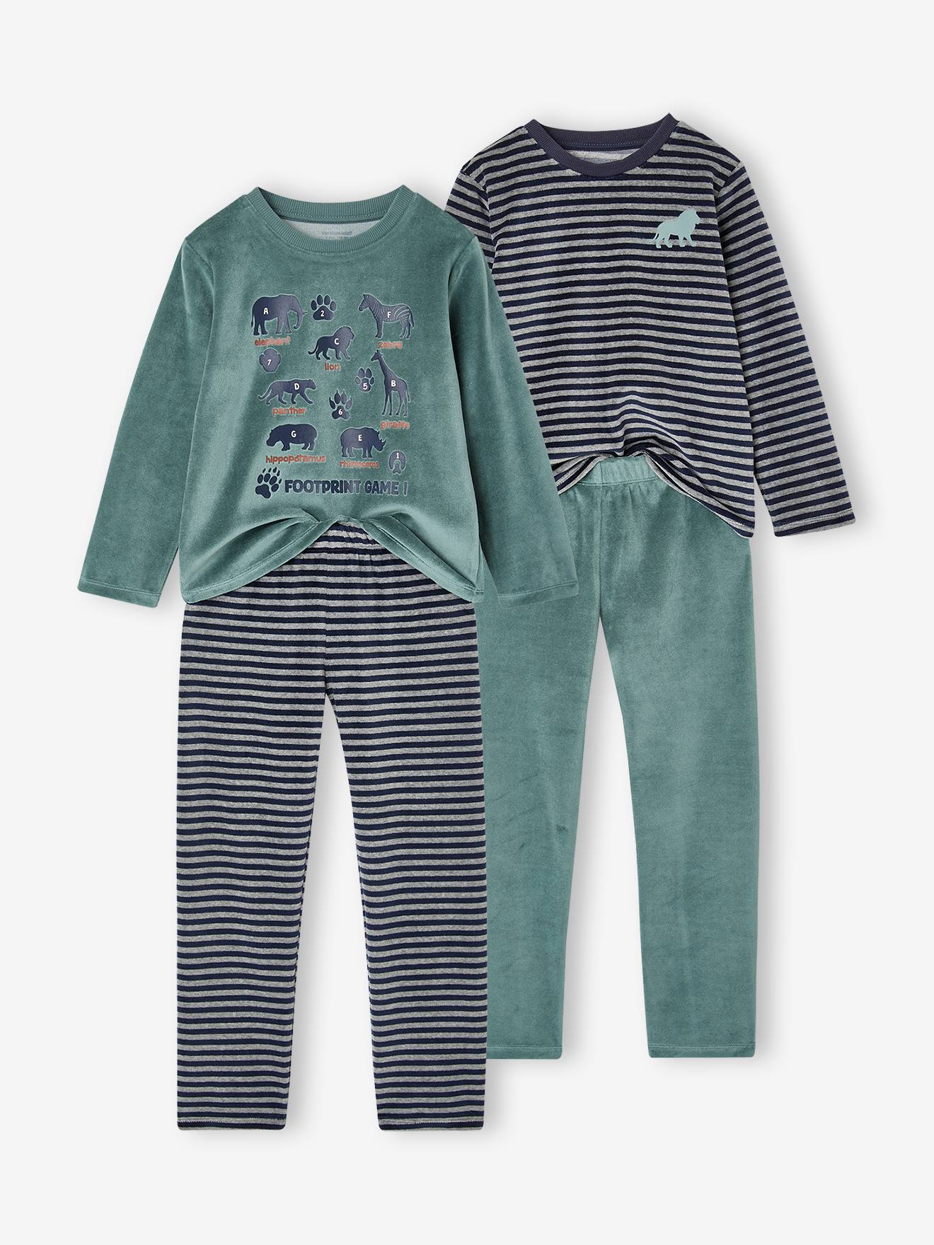 Set van 2 velours jongenspyjama's marineblauw