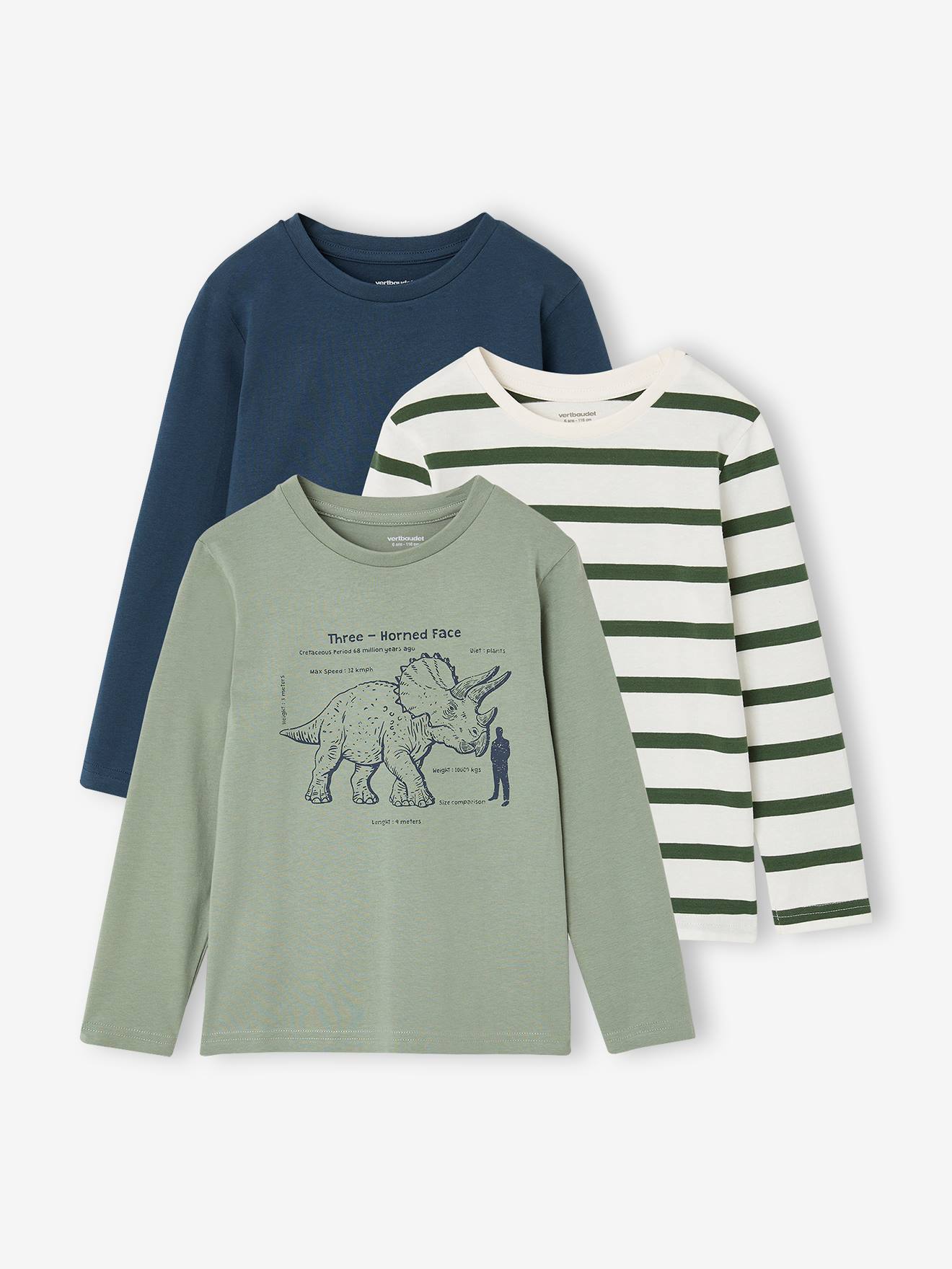 Set van 3 jongensshirts met lange mouwen saliegroen