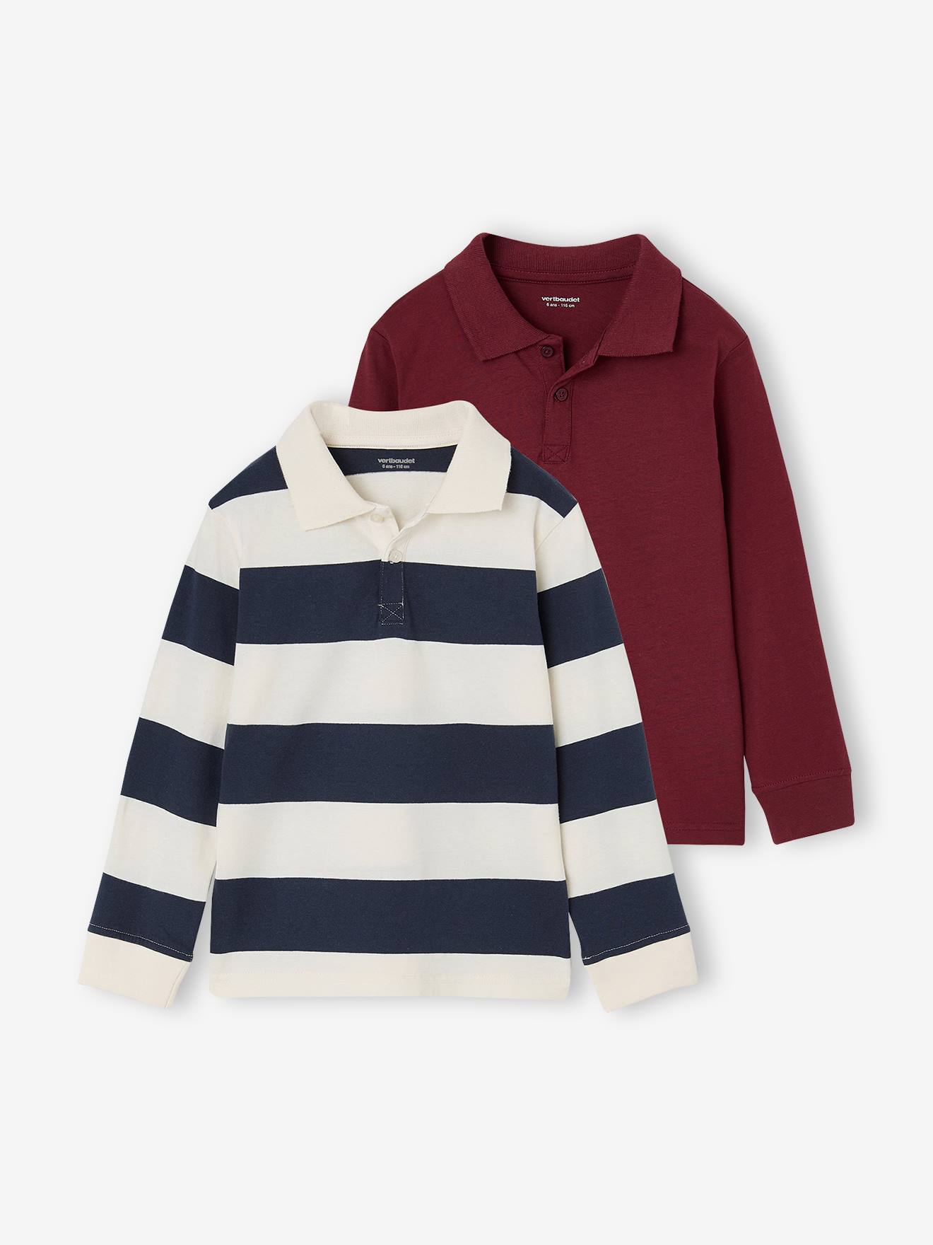 Set van 2 jongenspolo's met lange mouwen marineblauw
