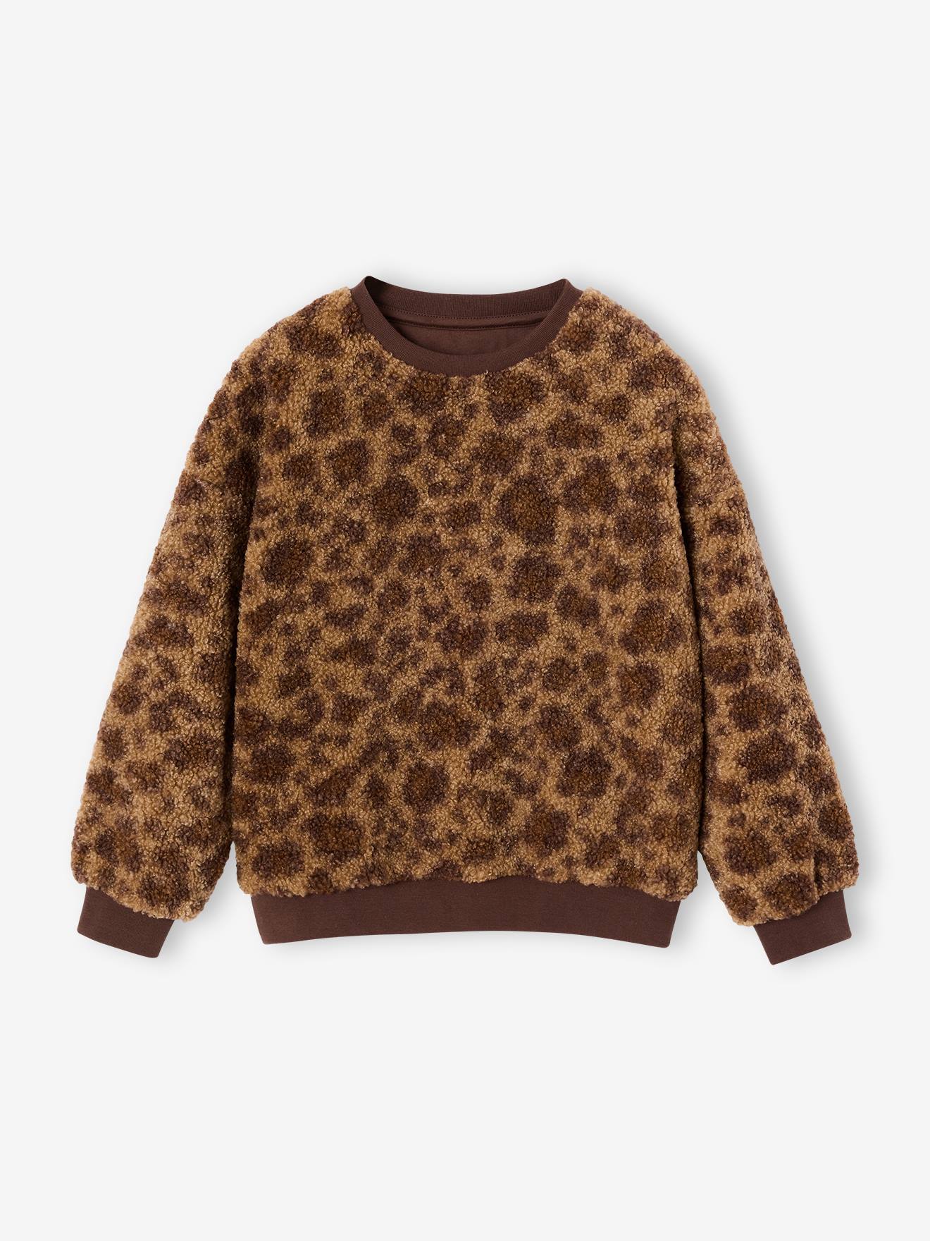 Sherpa sweater met luipaardprint kameel