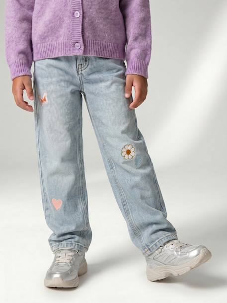 Mom meisjesjeans met bloemenborduurwerk blauw+lichtblauw+middenblauw - vertbaudet enfant 