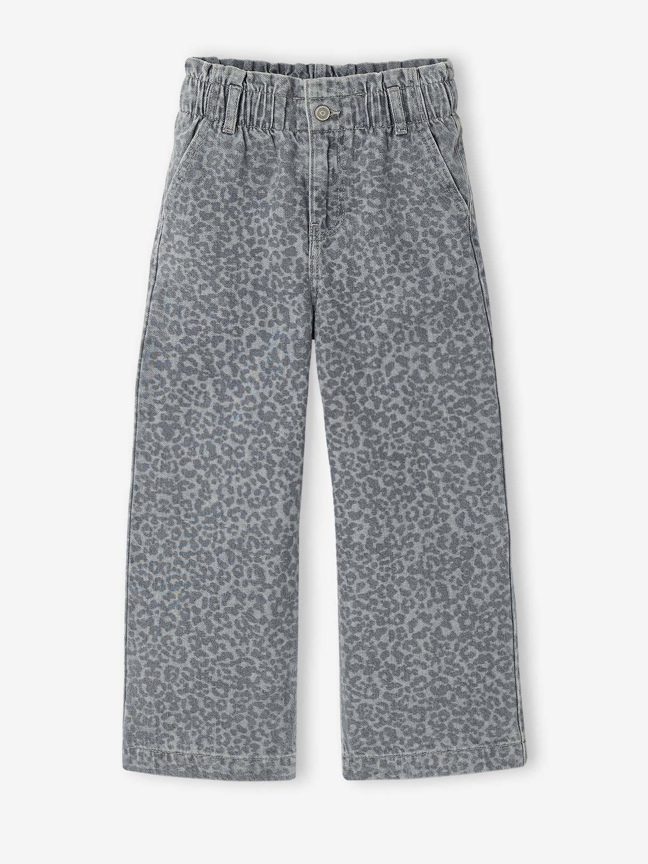 Wijde jeans in paperbagstijl met bloemmotieven voor meisjes grijs