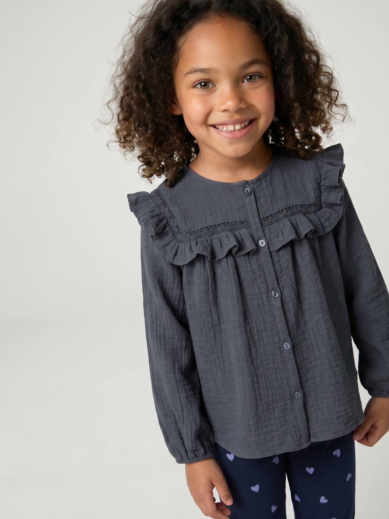 Blouse met lange mouwen voor meisjes leiblauw