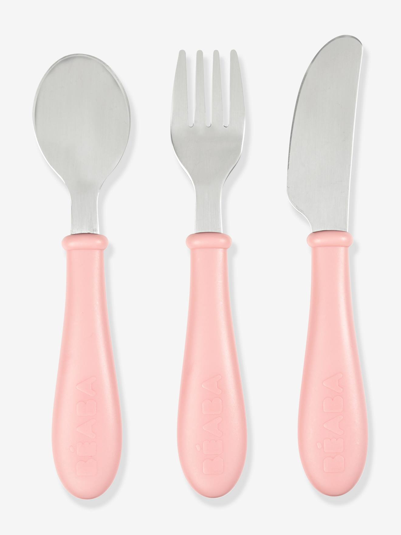 Set met 3 roestvrijstalen oefenbestekjes BEABA old pink