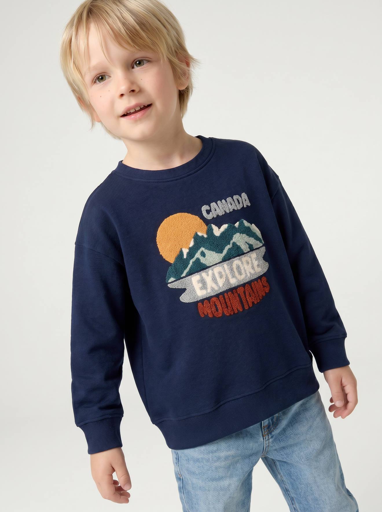 Sweatshirt met ronde hals voor jongens marineblauw