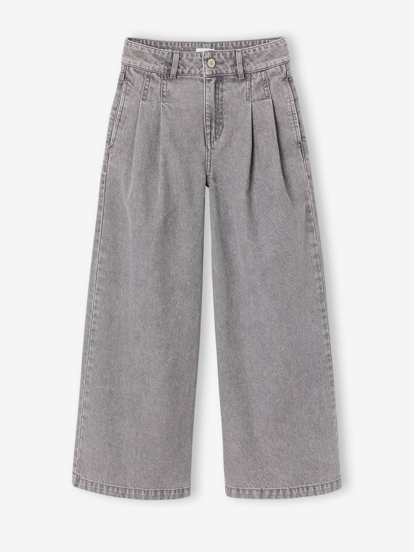 Wijde jeans voor meisjes denimgrijs