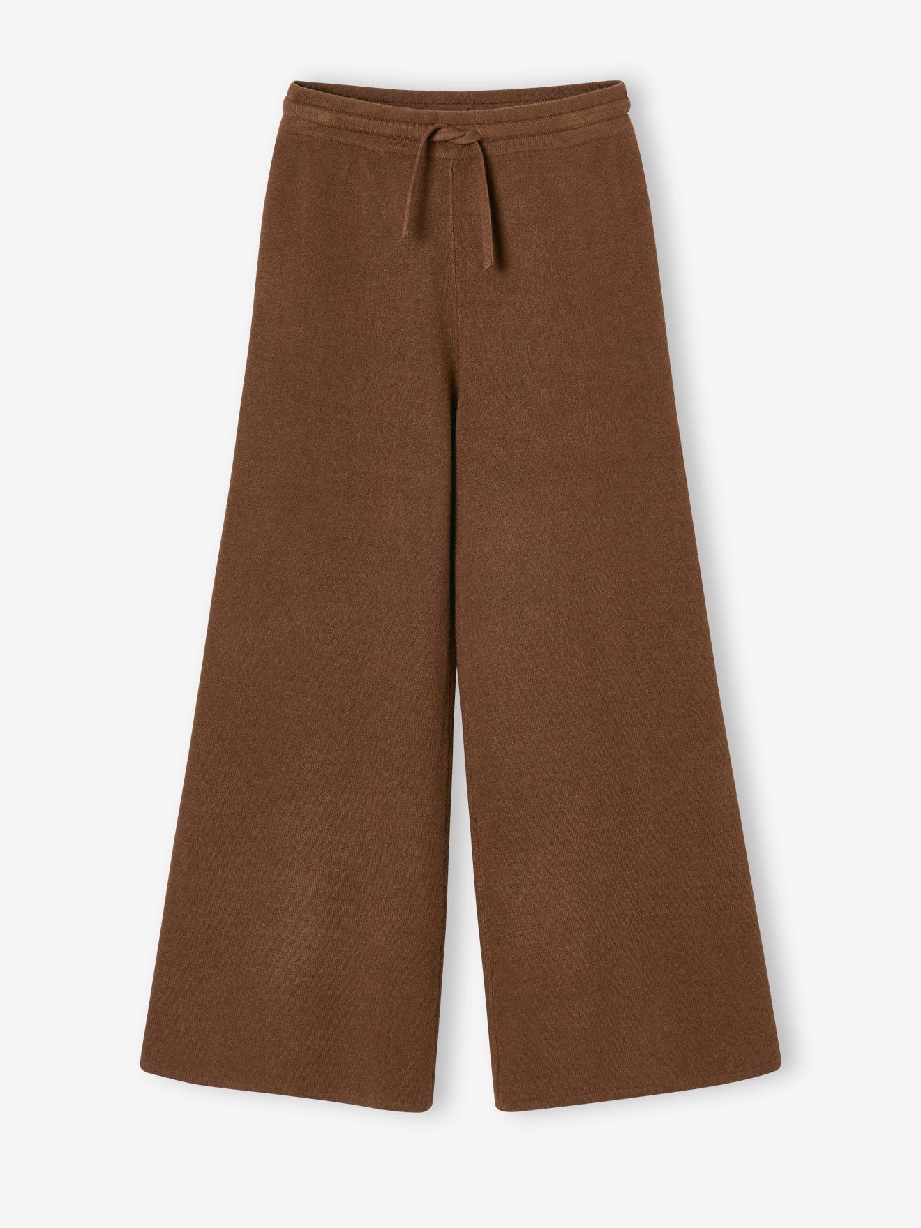 Wijde gebreide broek meisje chocoladebruin