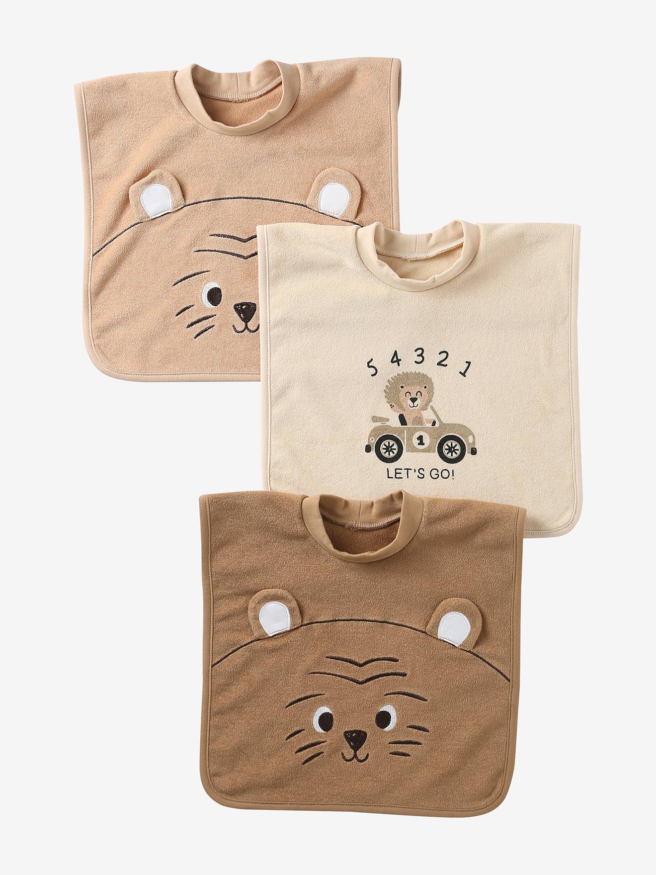 Set van 3 slabbetjes met dieren om aan te trekken karamel
