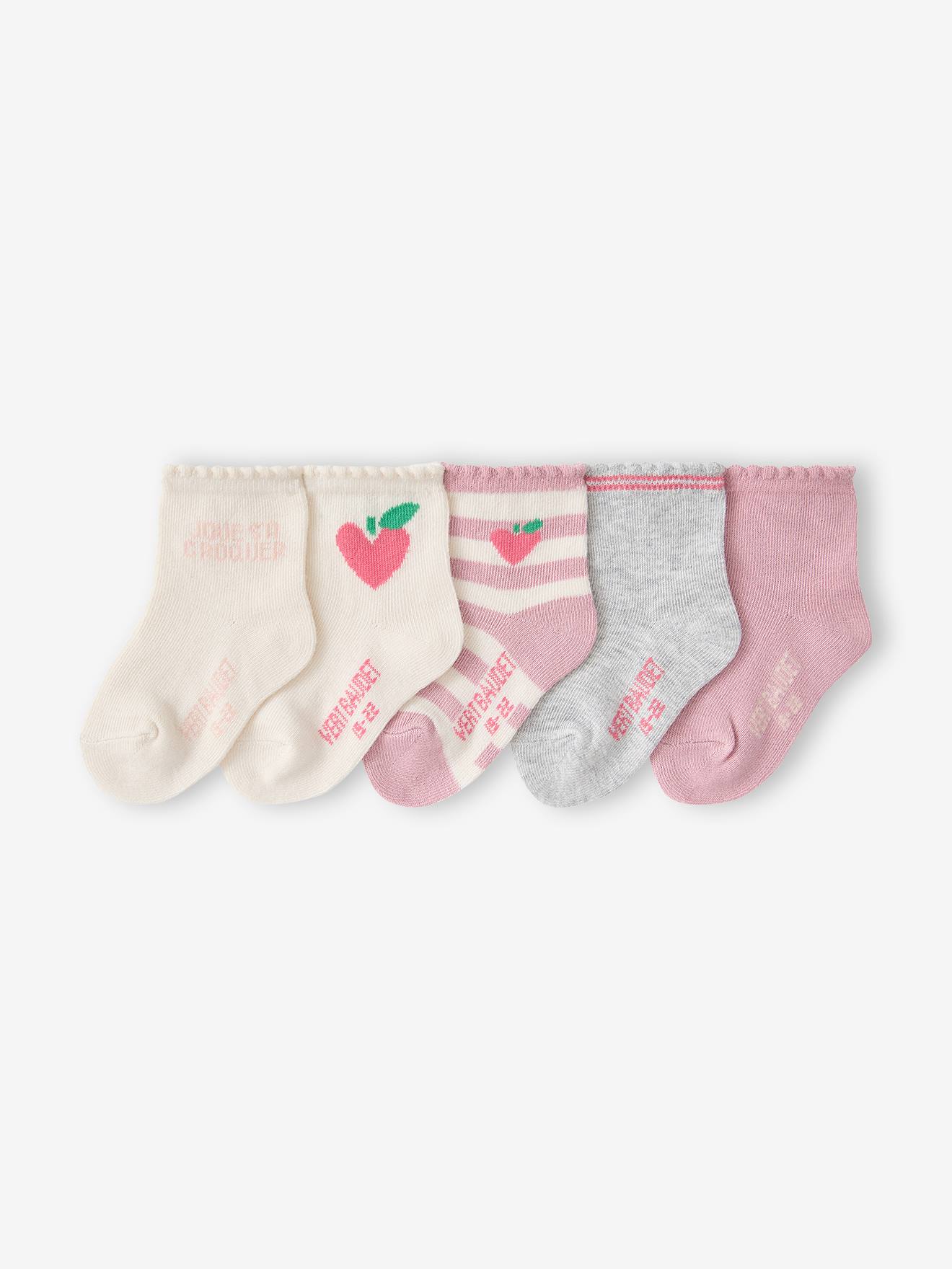 Set van 5 meisjessokjes voor baby's oudroze