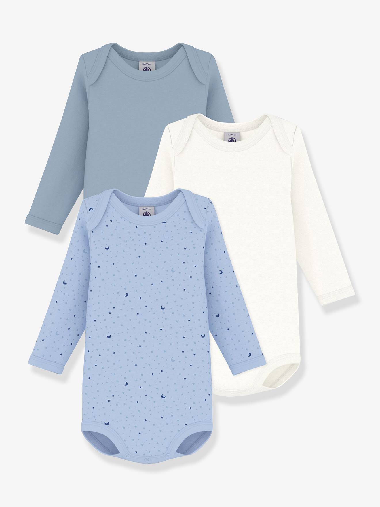 Set van 3 babyrompertjes met lange mouwen blauw