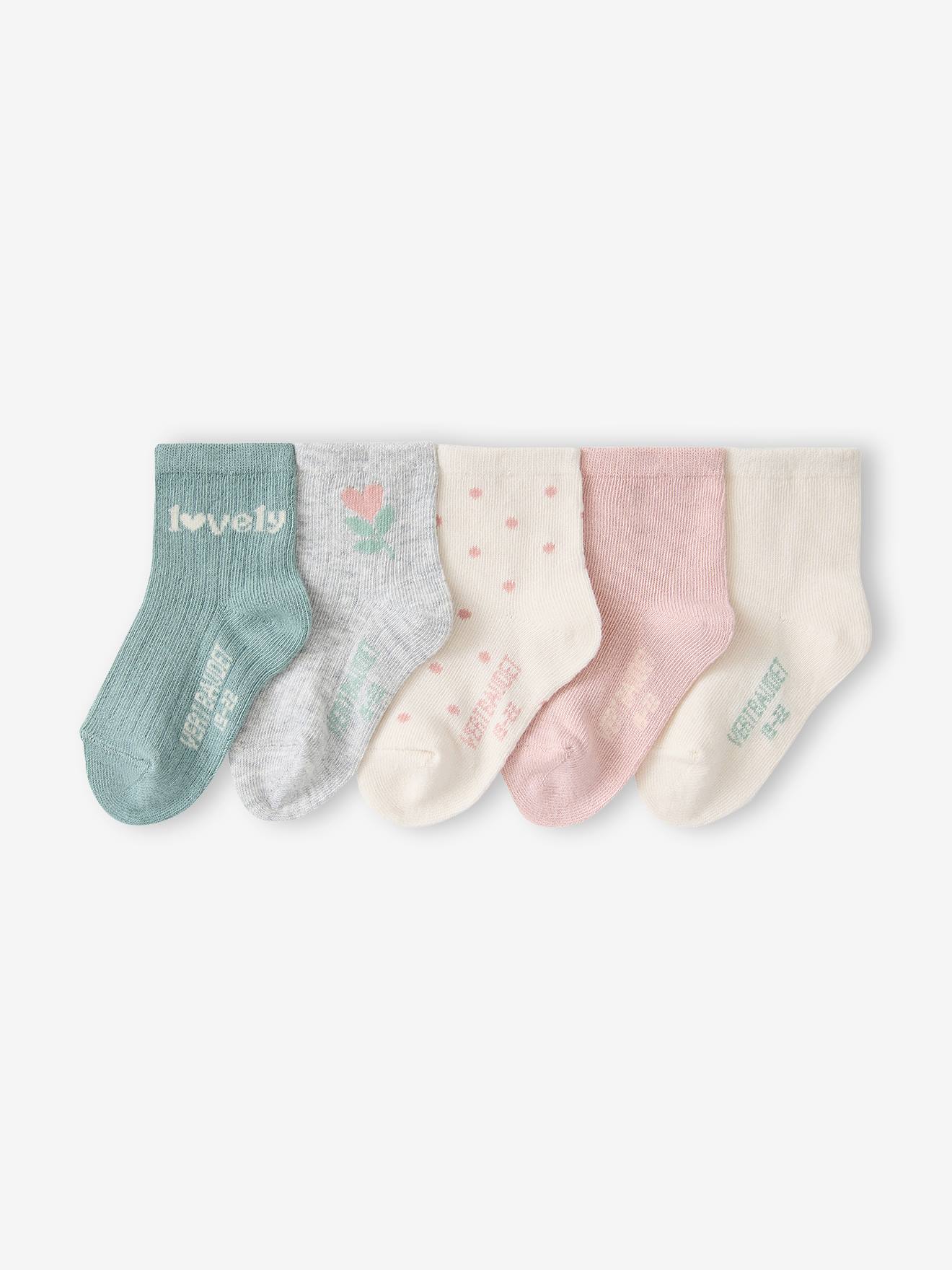 Set van 5 babysokjes voor meisjes ecru
