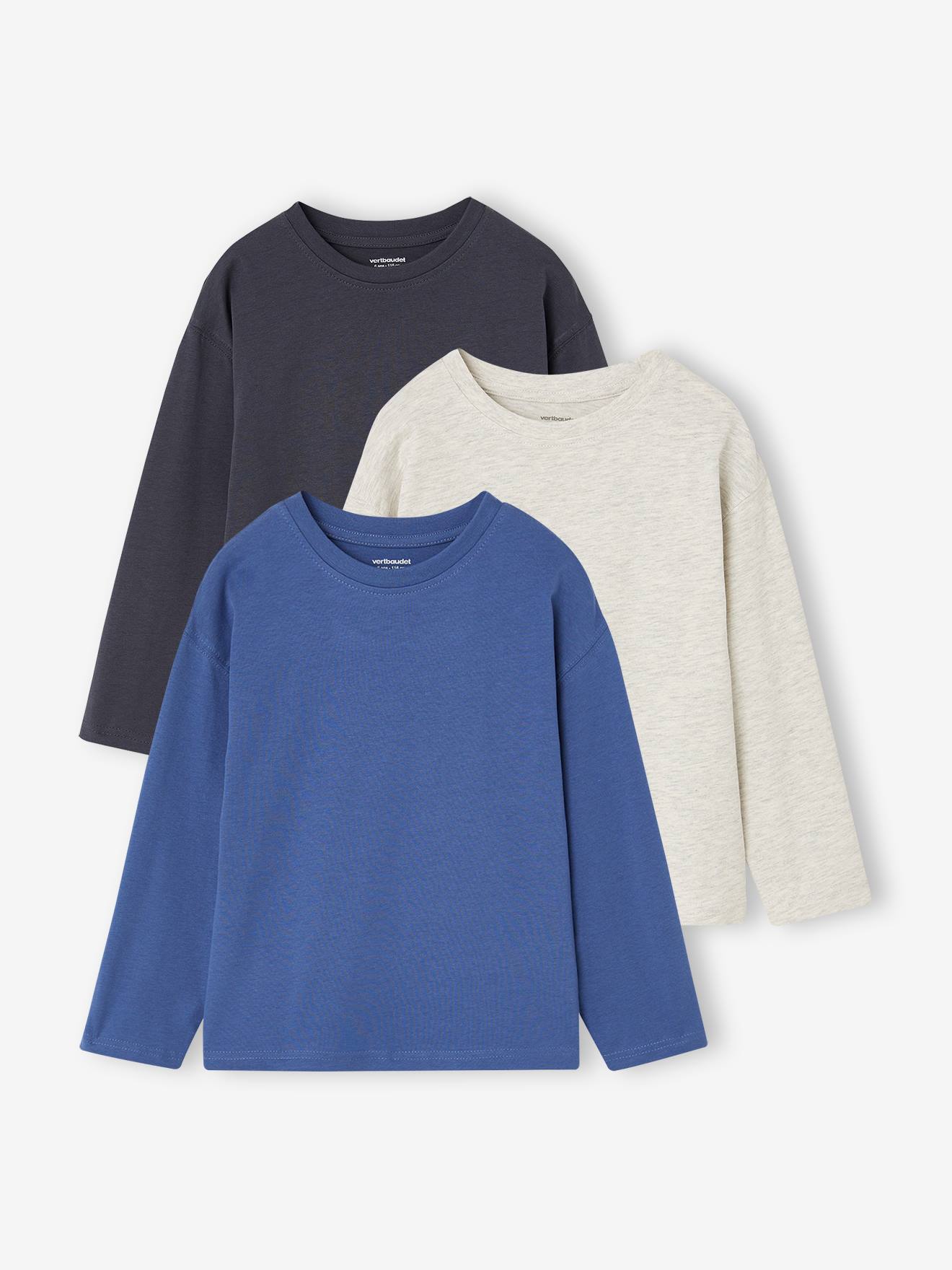Set van 3 jongensshirts met lange mouwen koningsblauw