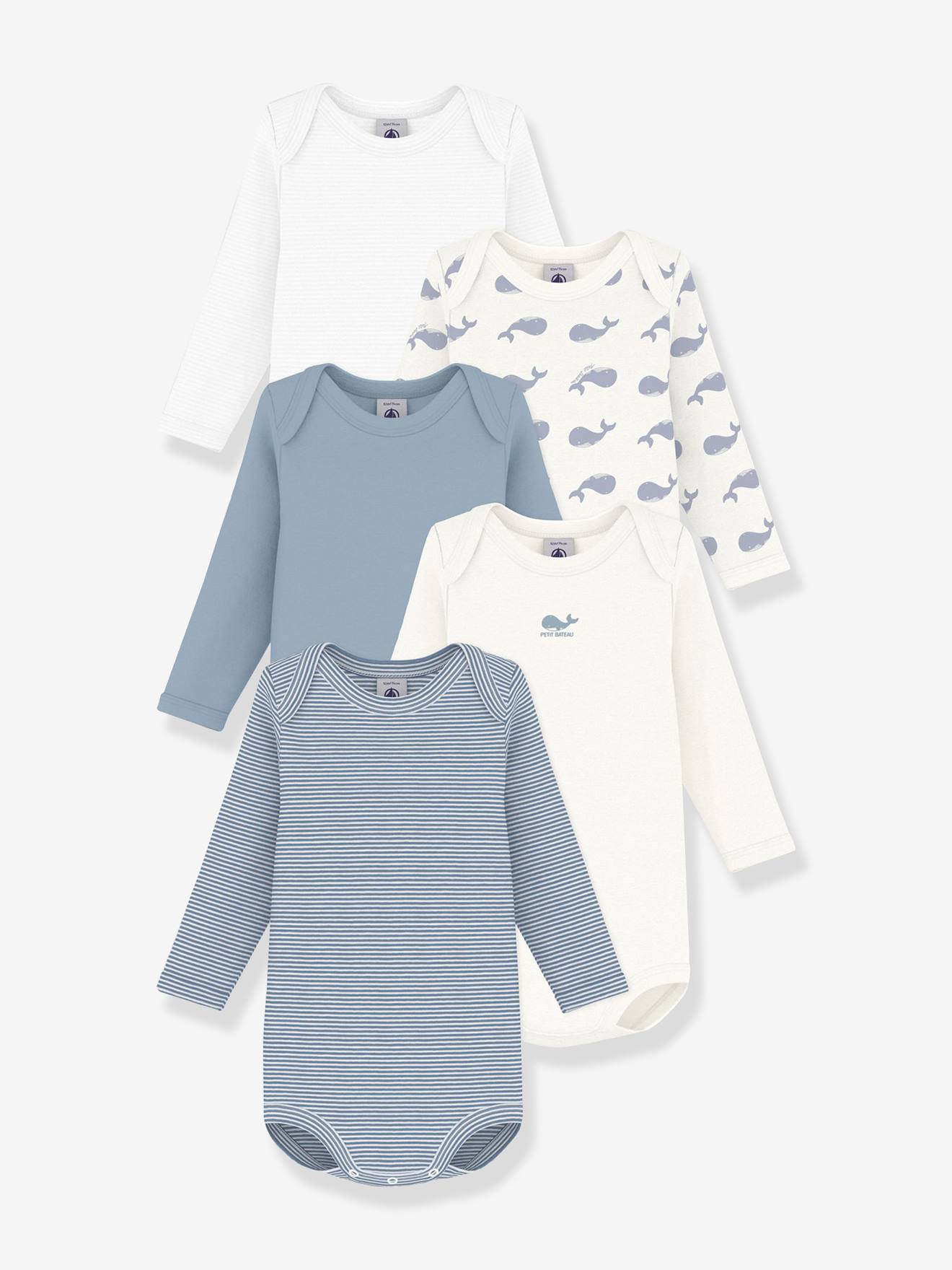 Set van 5 rompertjes met lange mouwen blauw