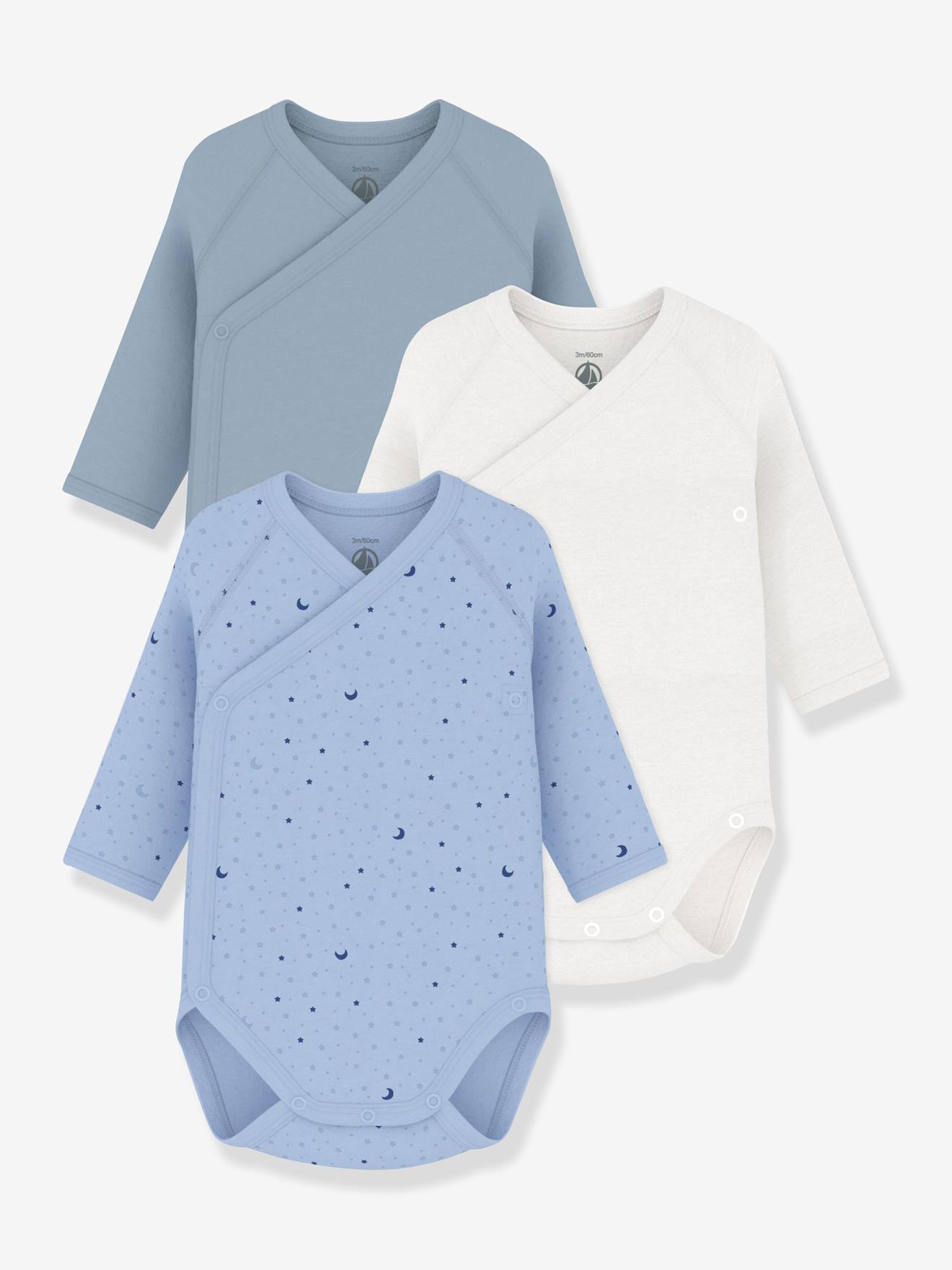 Set van 3 PETIT BATEAU overslagrompers blauw