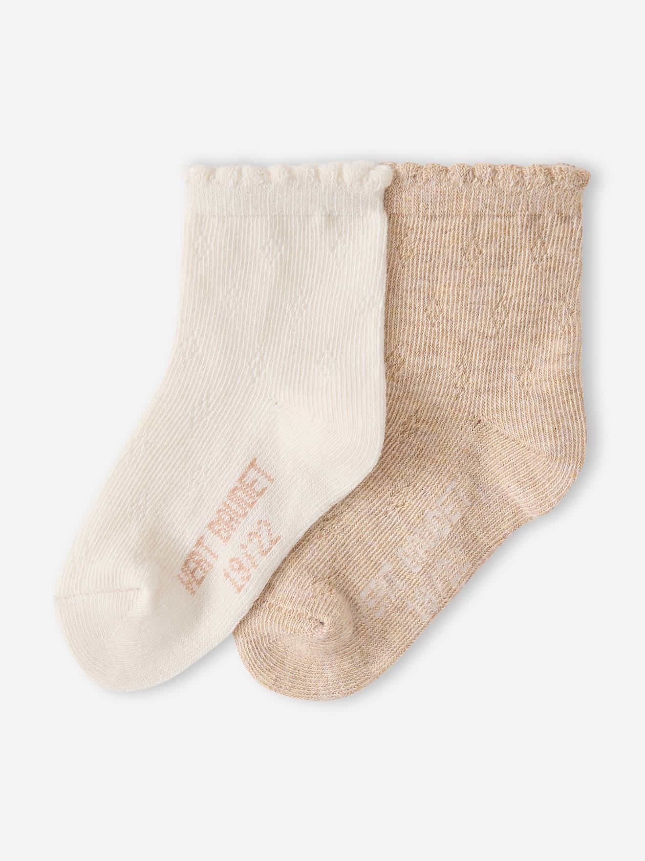 Set van 2 sokken voor babymeisjes ecru