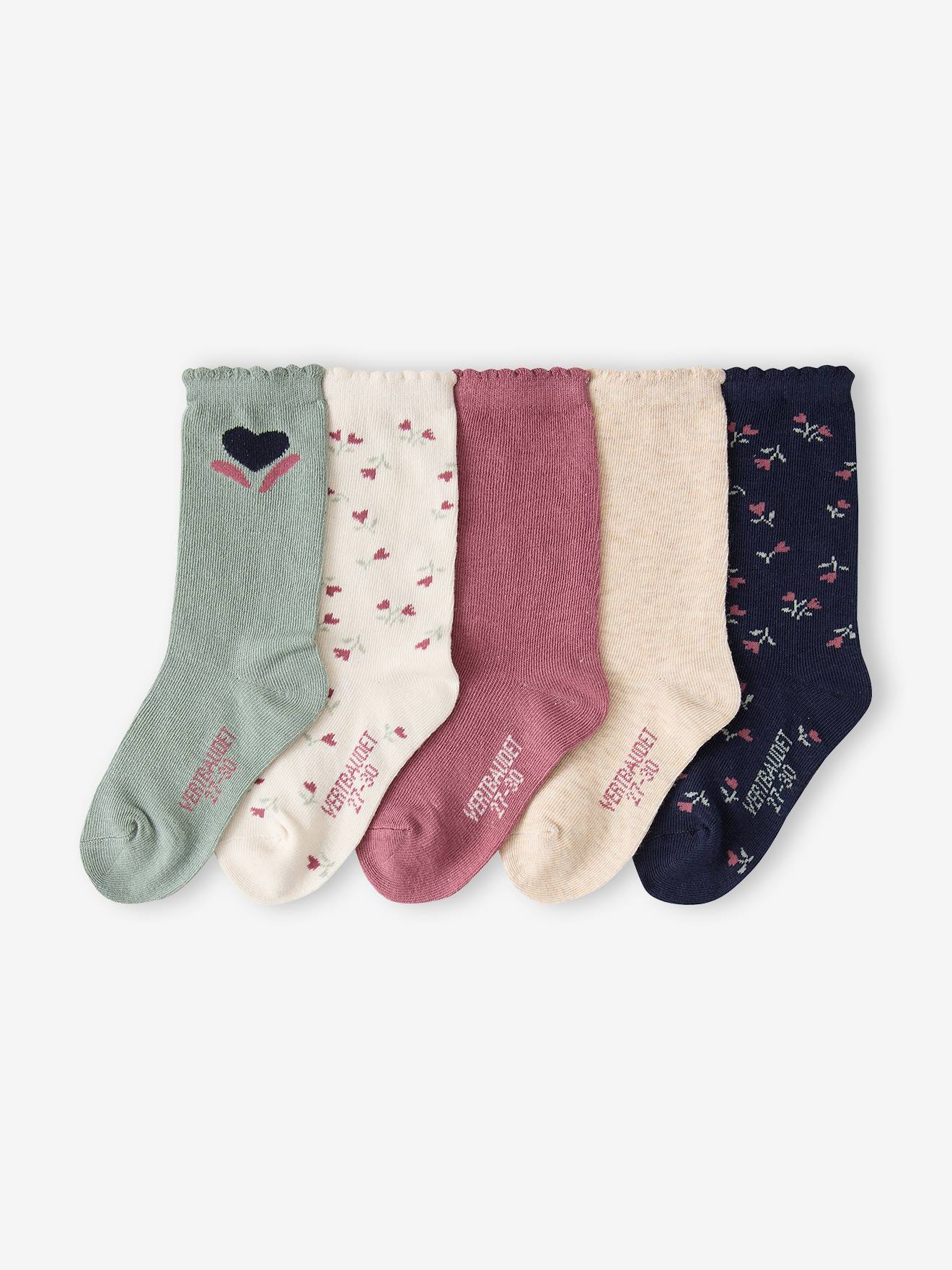 Set van 5 meisjessokken oudroze