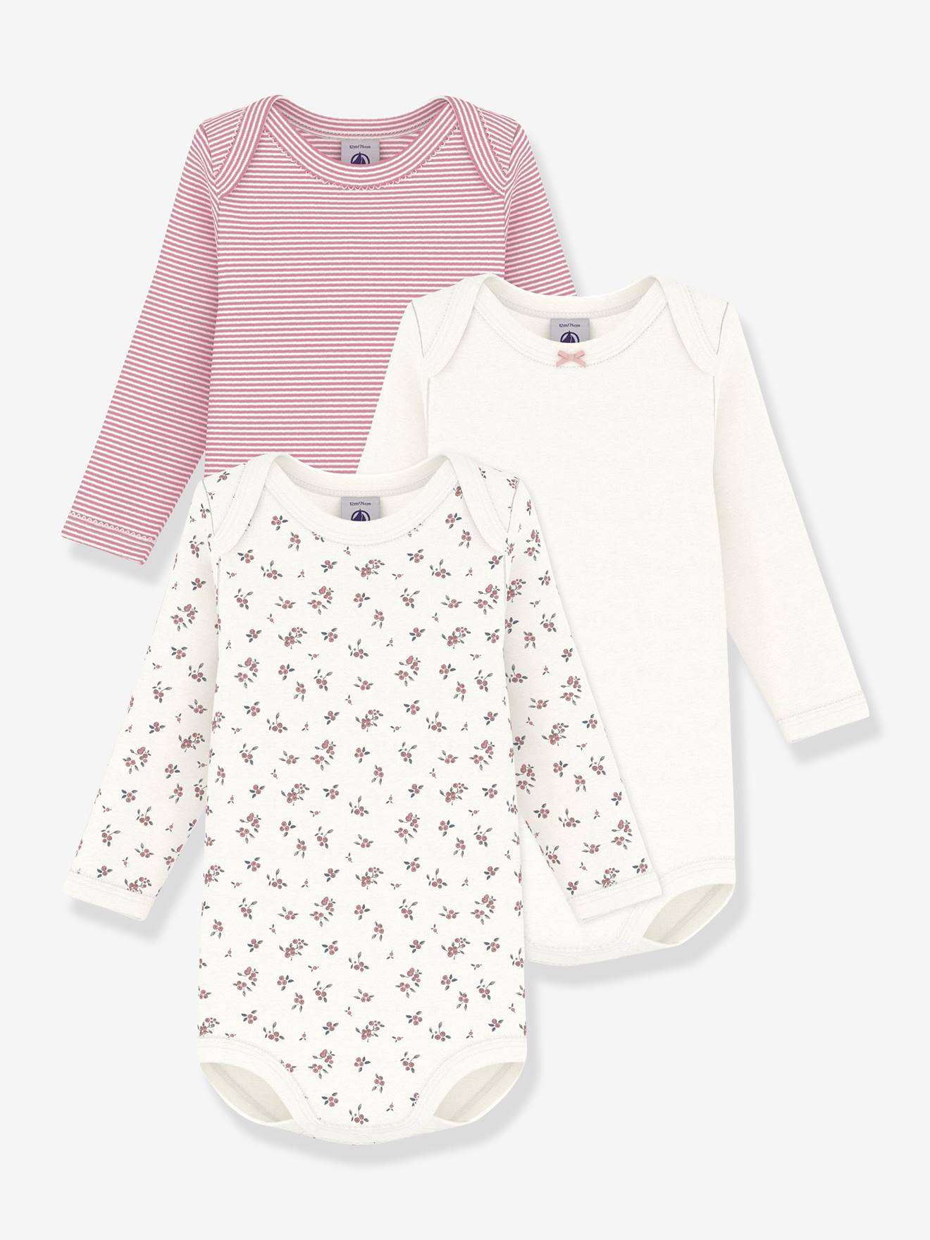 Set van 3 rompers met lange mouwen rozen