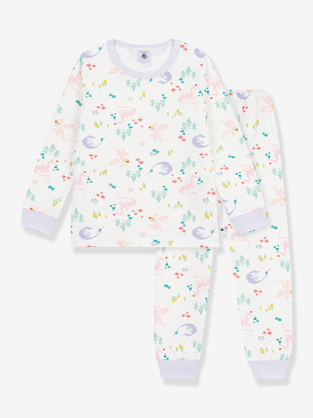 Pyjama met drakenprint wit