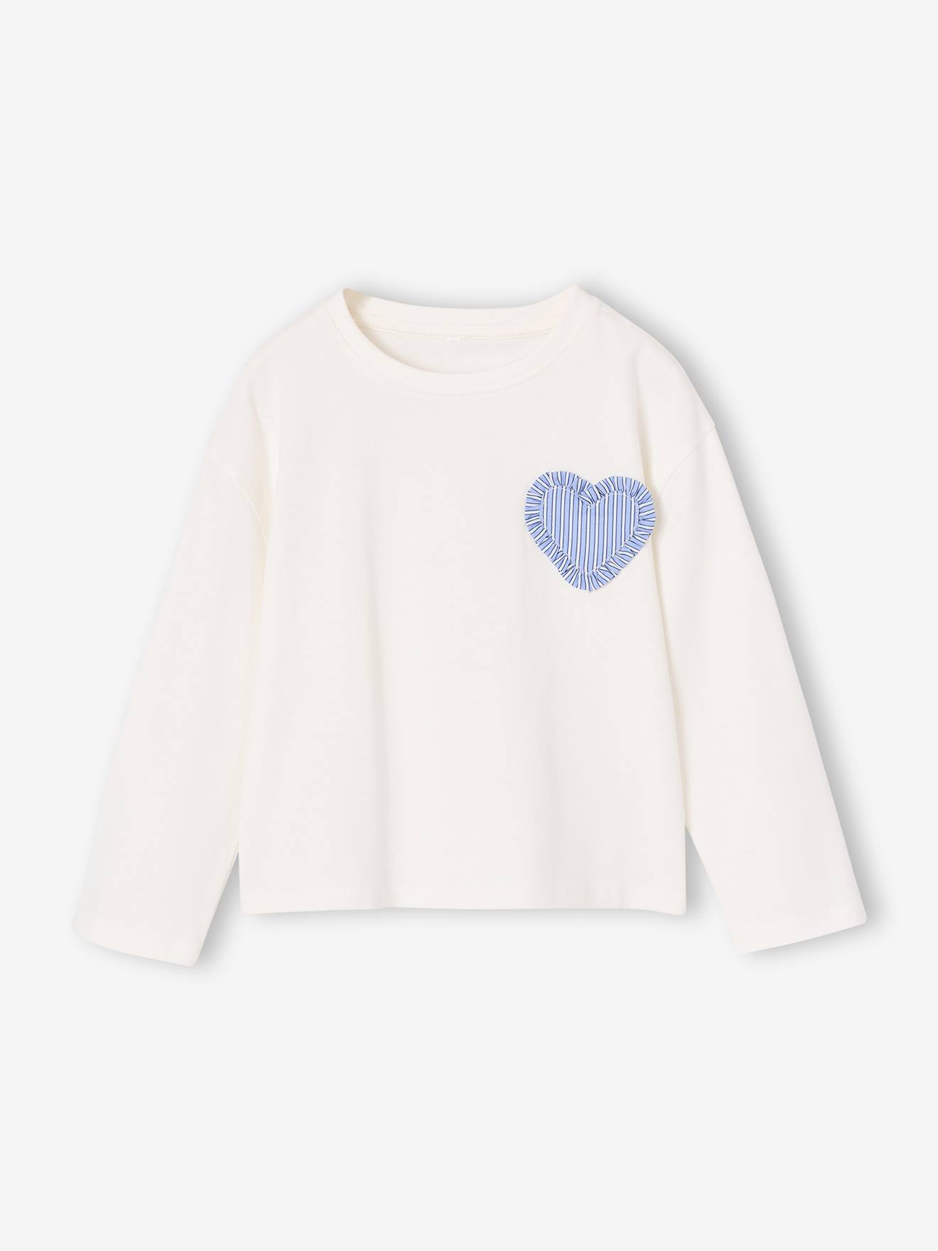 Meisjesshirt met lange mouwen en hart ecru