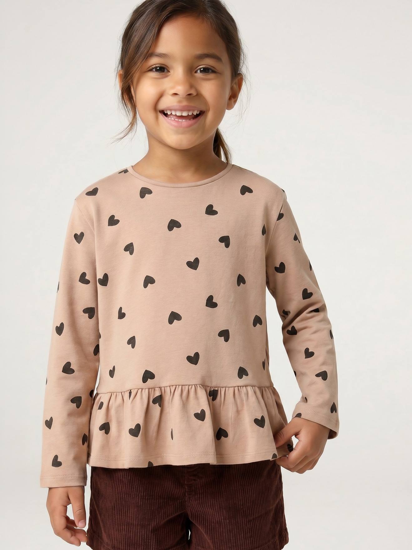 Meisjesblouse met lange mouwen taupe