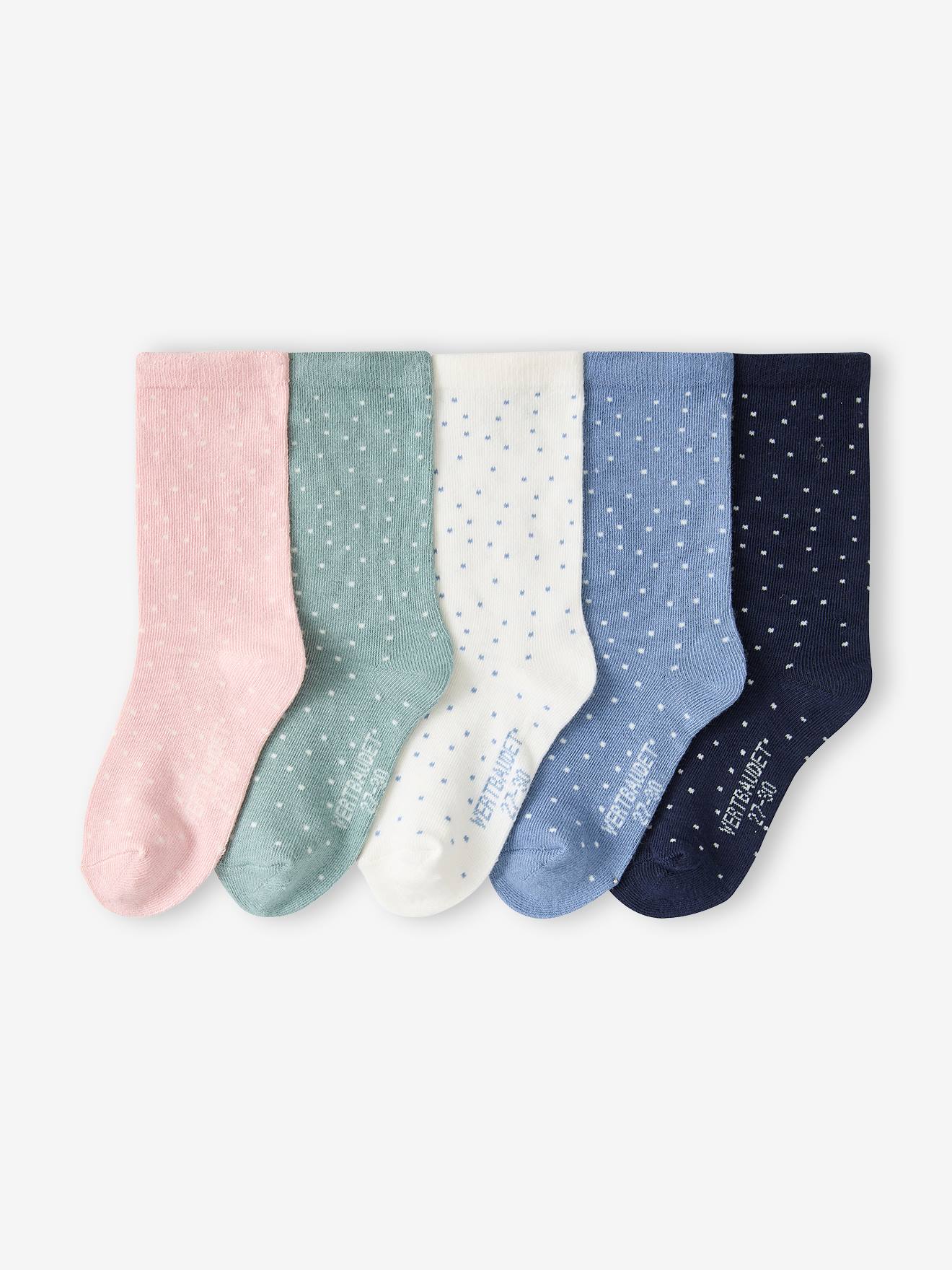 Set van 5 paar meisjessokken met stippen roze (poederkleur)