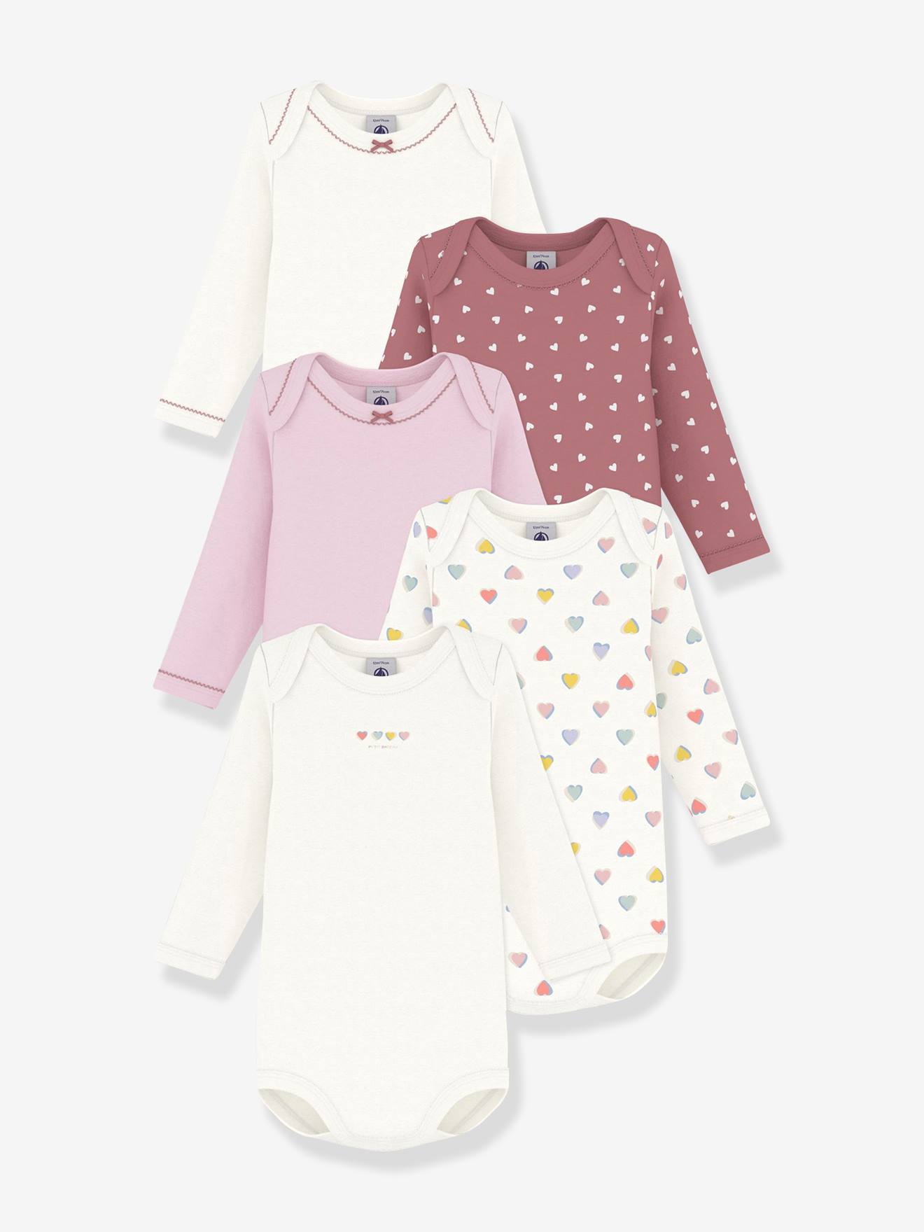 Set van 5 PETIT BATEAU rompertjes rozen