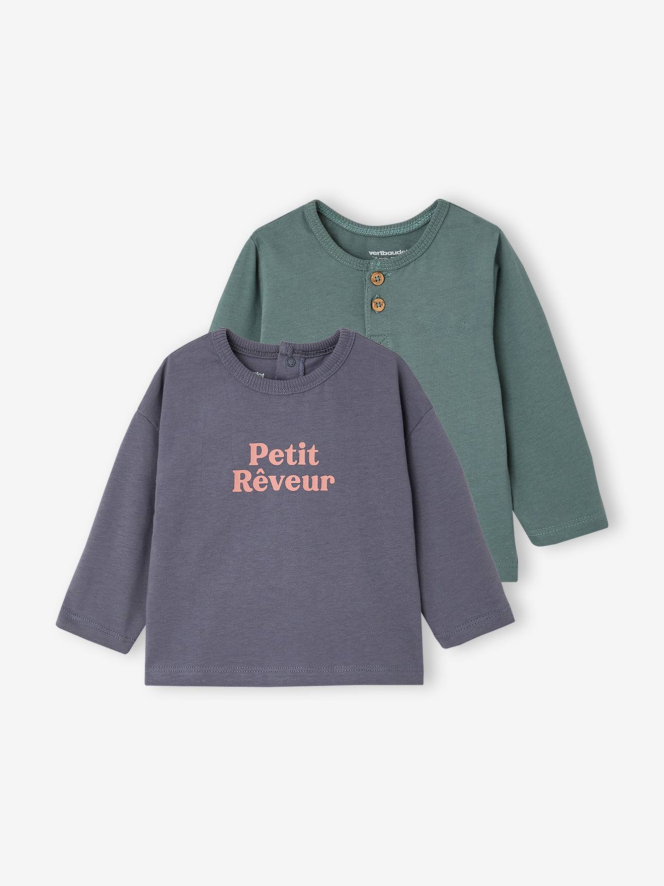 Set van 2 babyjongensshirts met lange mouwen smaragdgroen