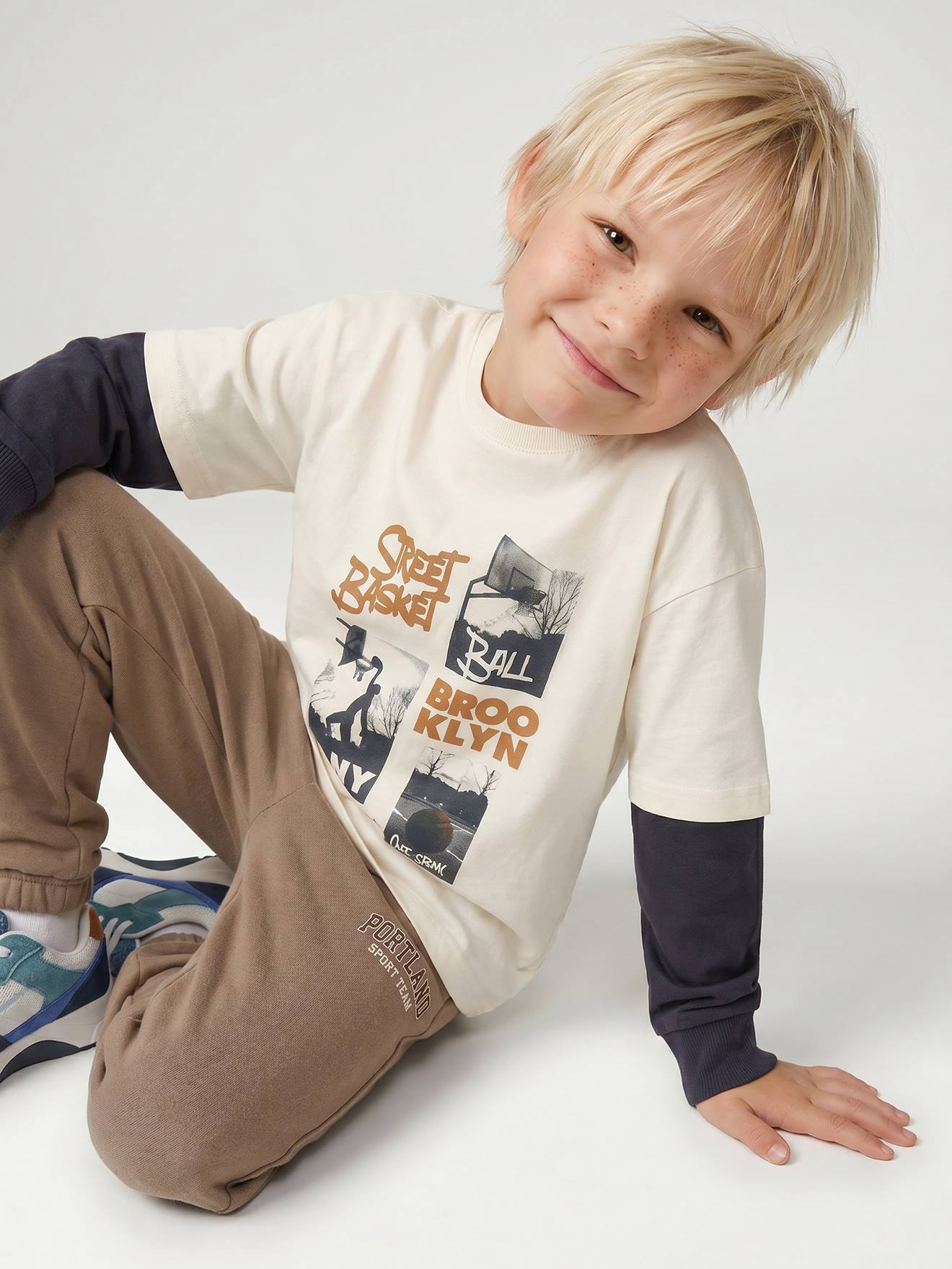 T-shirt met laagjeseffect voor jongen ecru