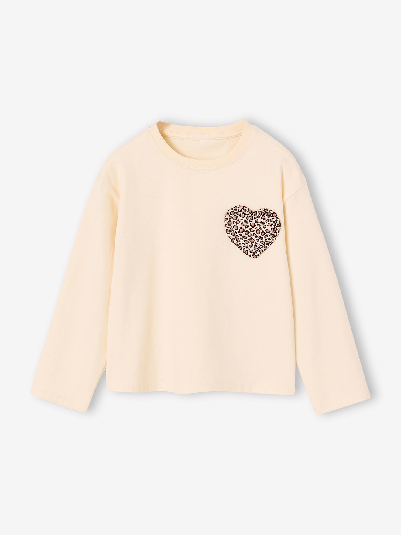 Meisjesshirt met lange mouwen en hart vanille